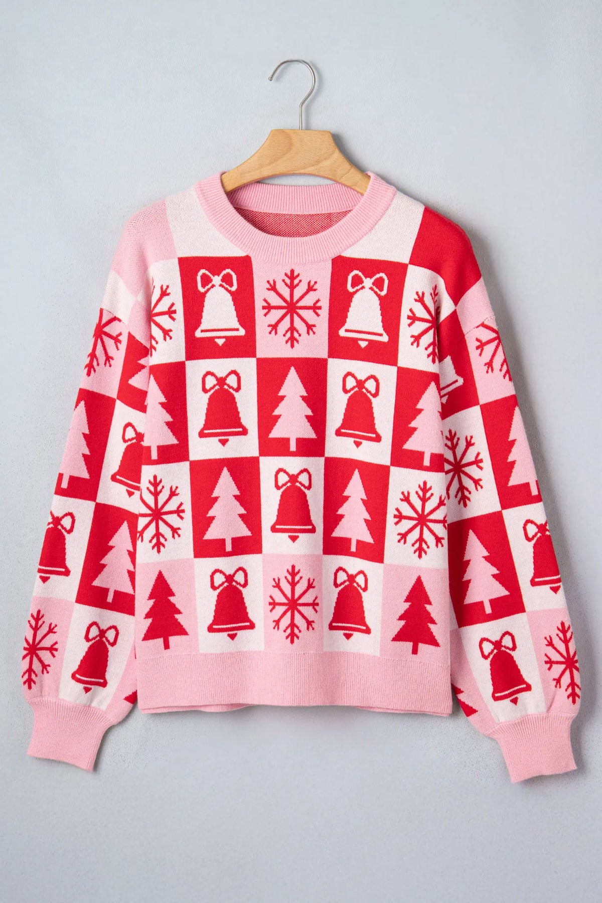 Pullover Christmas Plaid Round Neck Long Sleeve Tunic Sweater