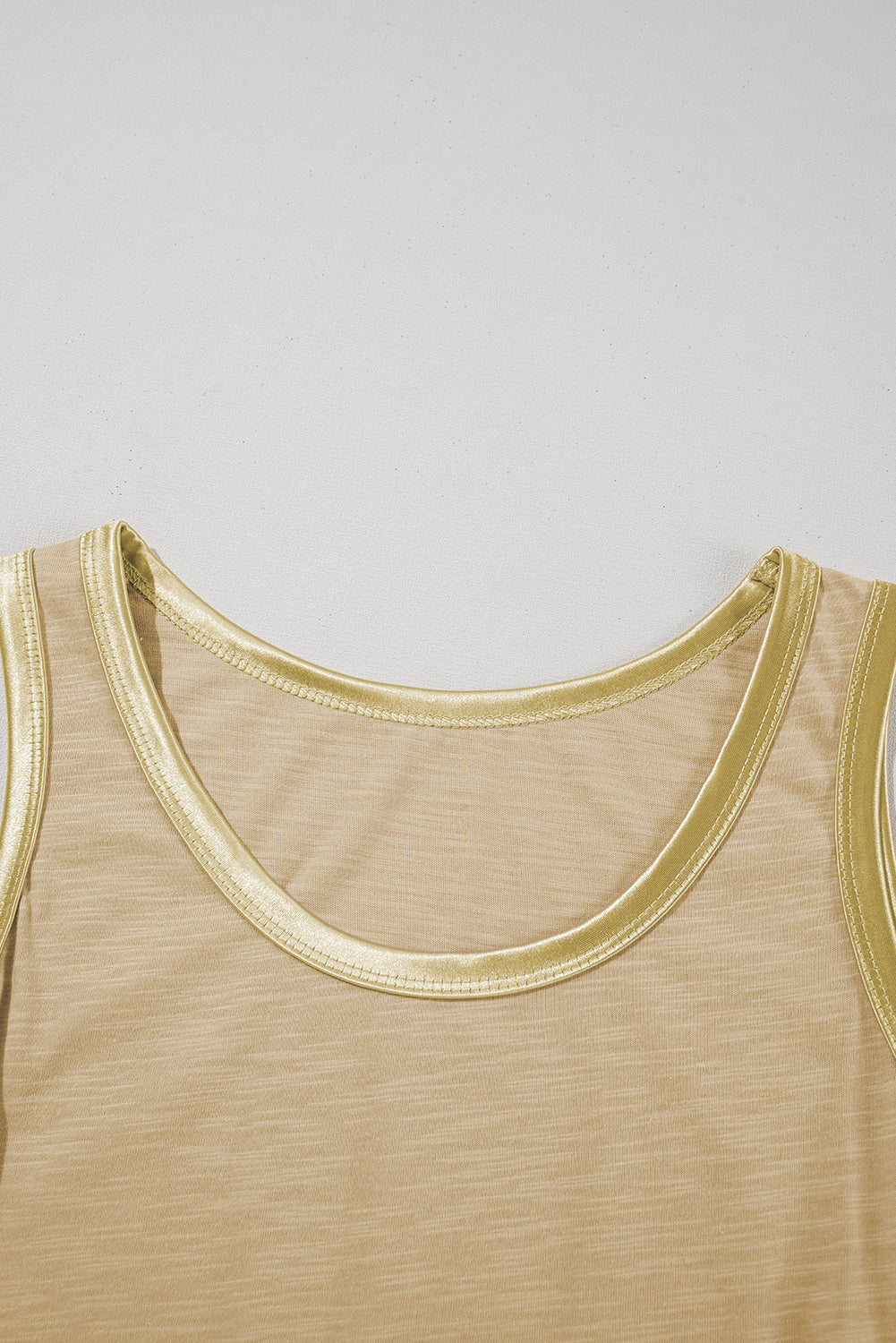 Tan Metallic Sheen Edge Scoop Neck Tank Top eAura