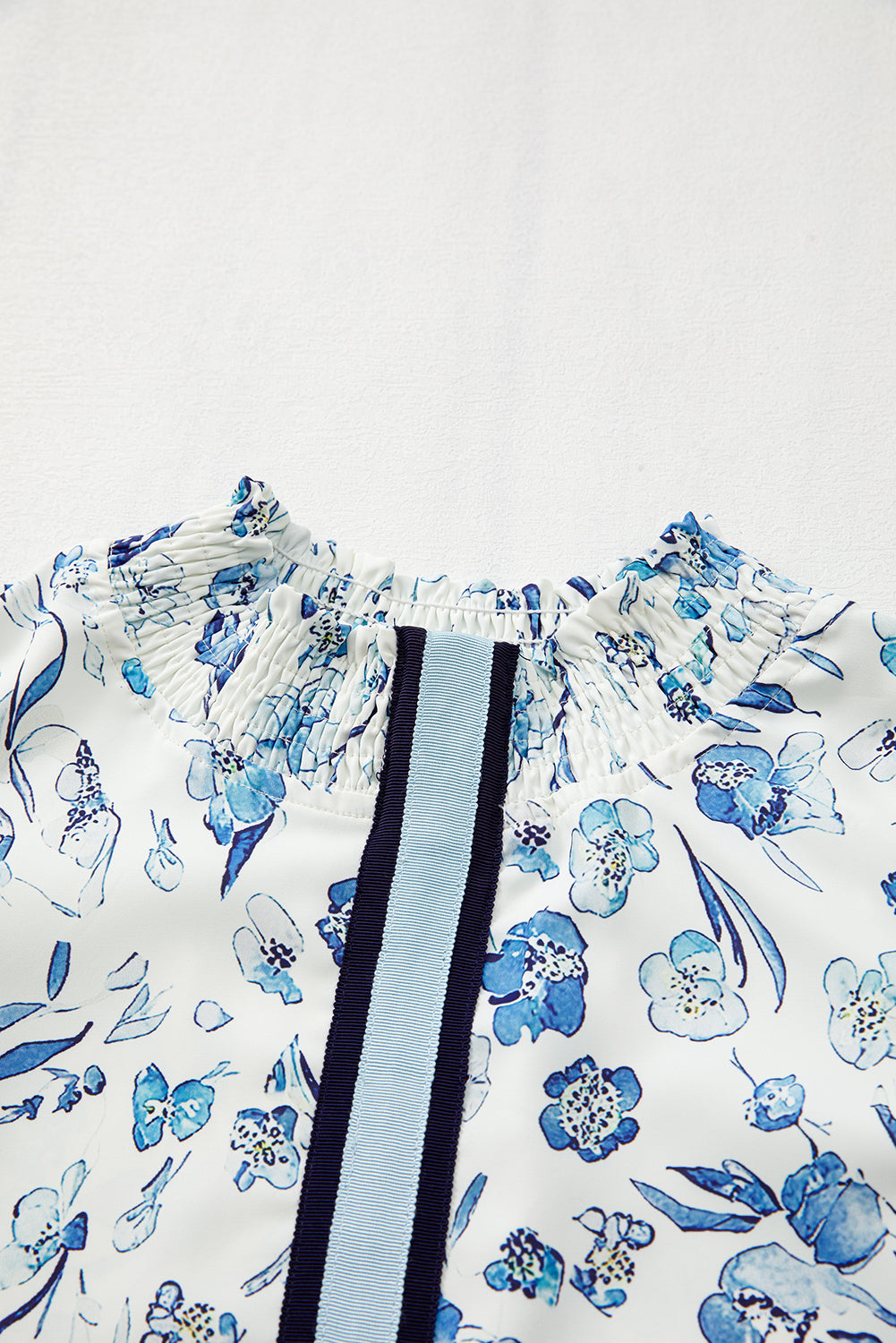 Sky Blue Floral Print Ruffled Short Sleeve Blouse eAura