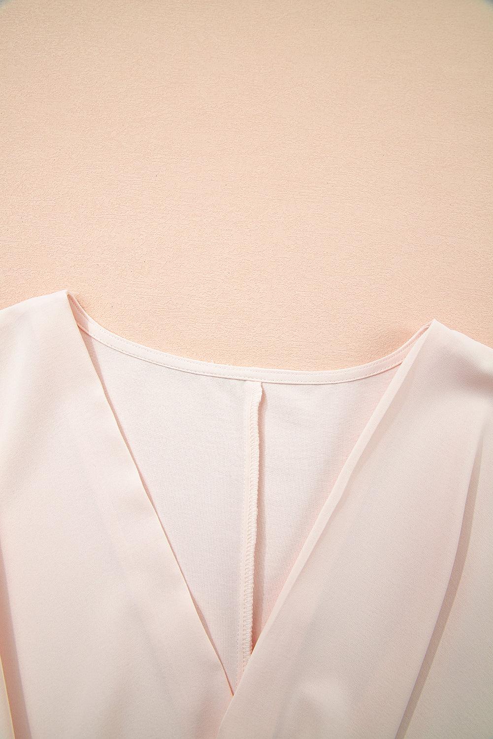 V-Neck Knotted Ruched Short Sleeve Peplum Blouse eAura