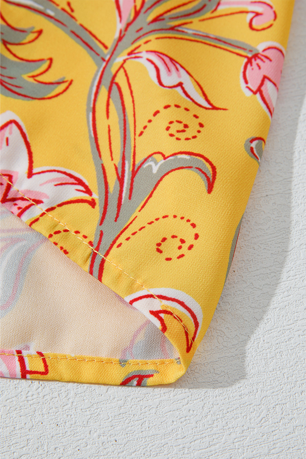 Yellow Floral Notched Neck Ruffled Sleeve Casual Blouse eAura