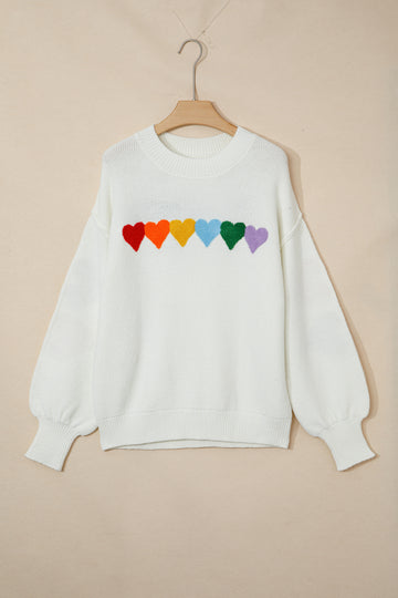 White Chenille Graphic Drop Shoulder Sweater - Sweaters & Cardigans/Sweaters
