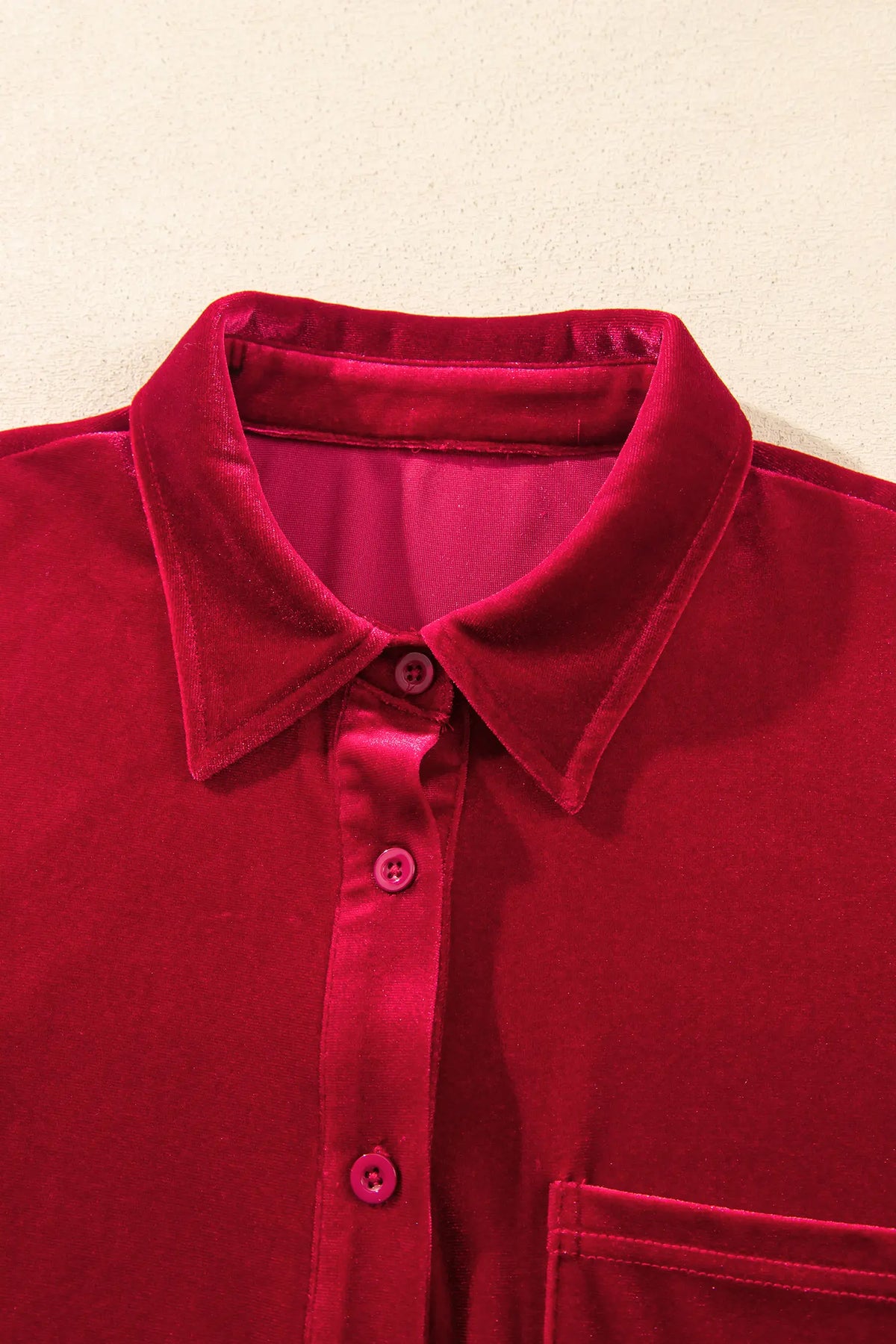 Button-down velvet shirt with patch pocket