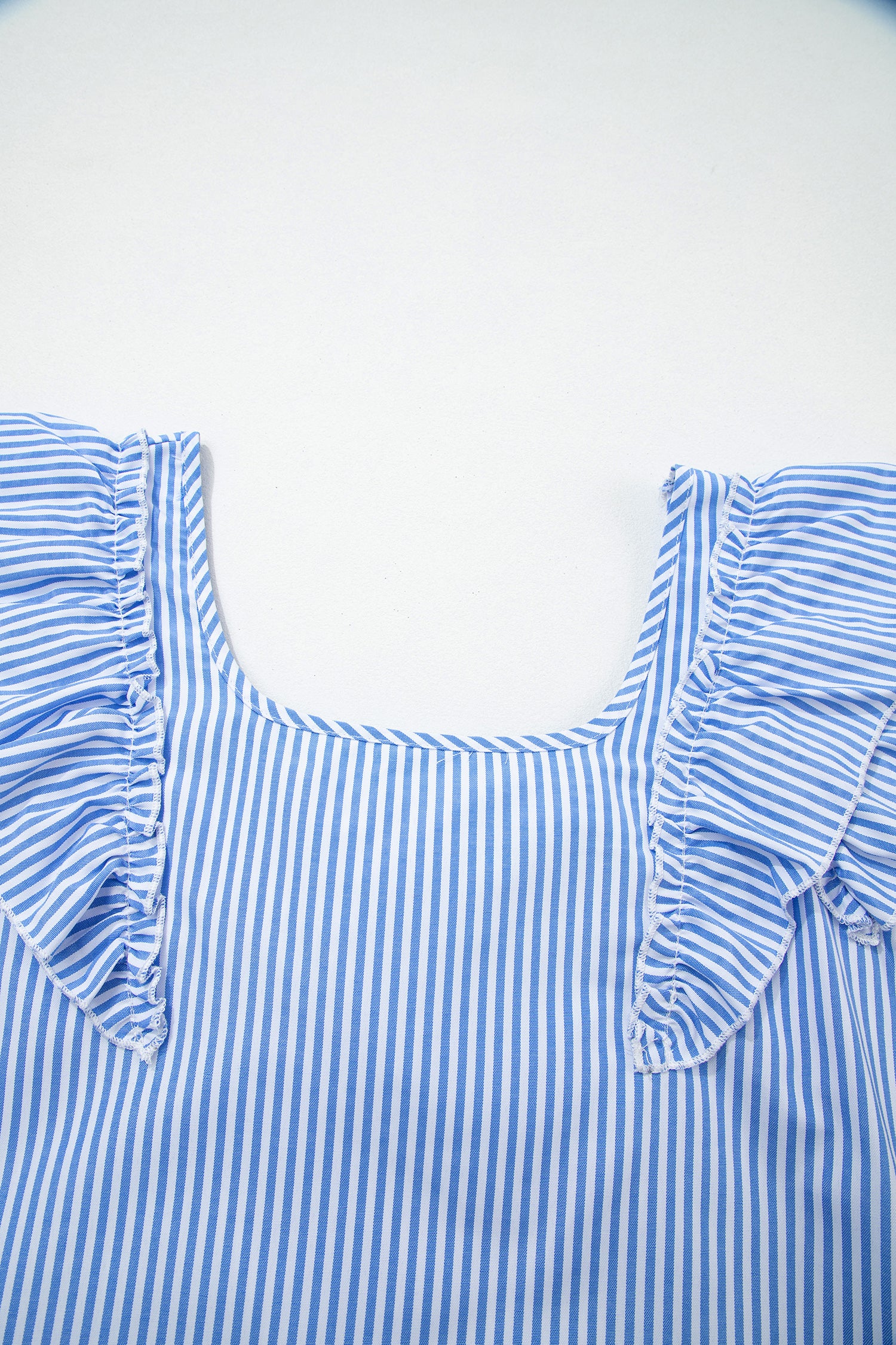 Square Neck Bow Back Ruffle Sleeve Blouse – Blue Stripe