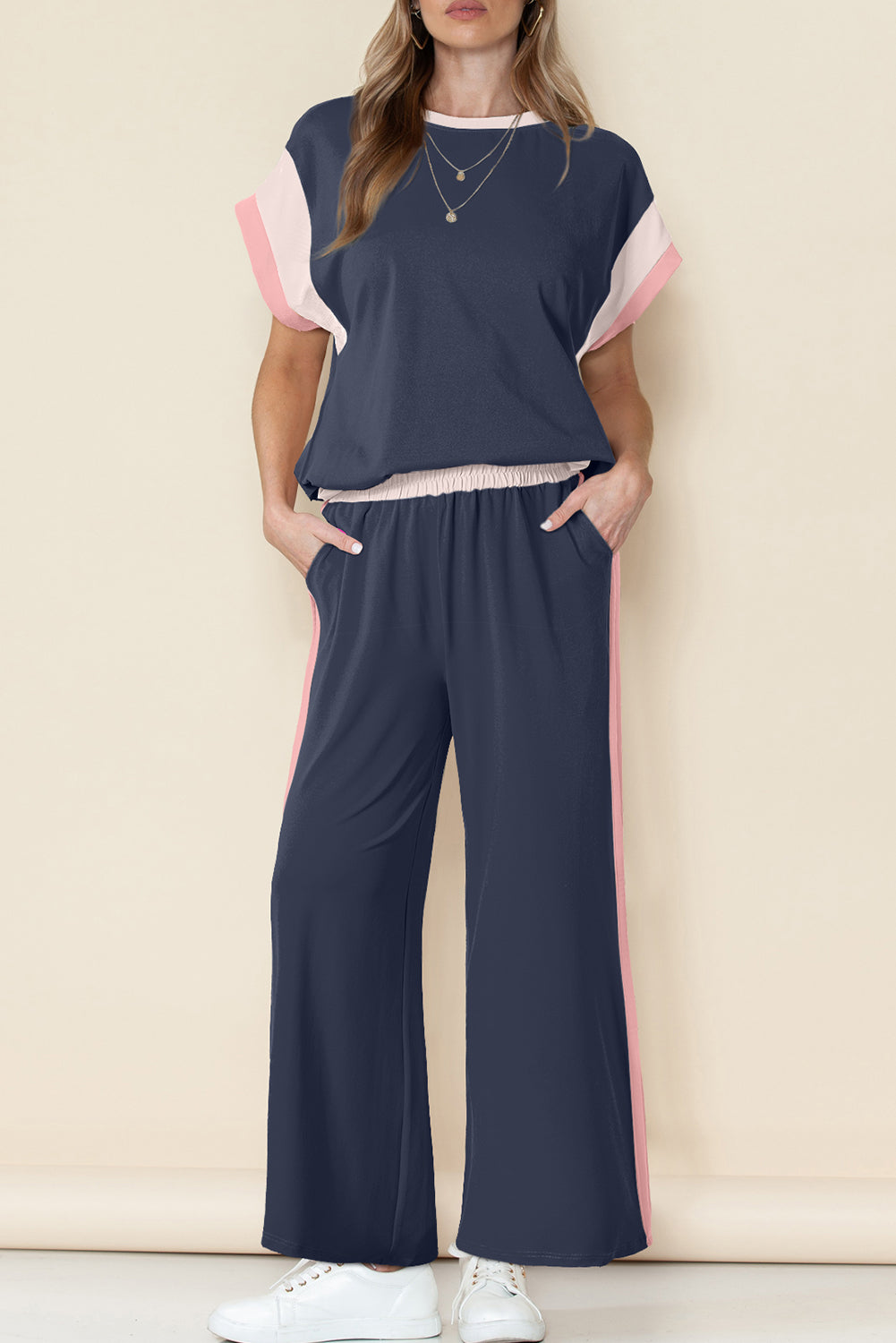 Colour Block Detail Casual Two-piece Co-ord Set Outfit