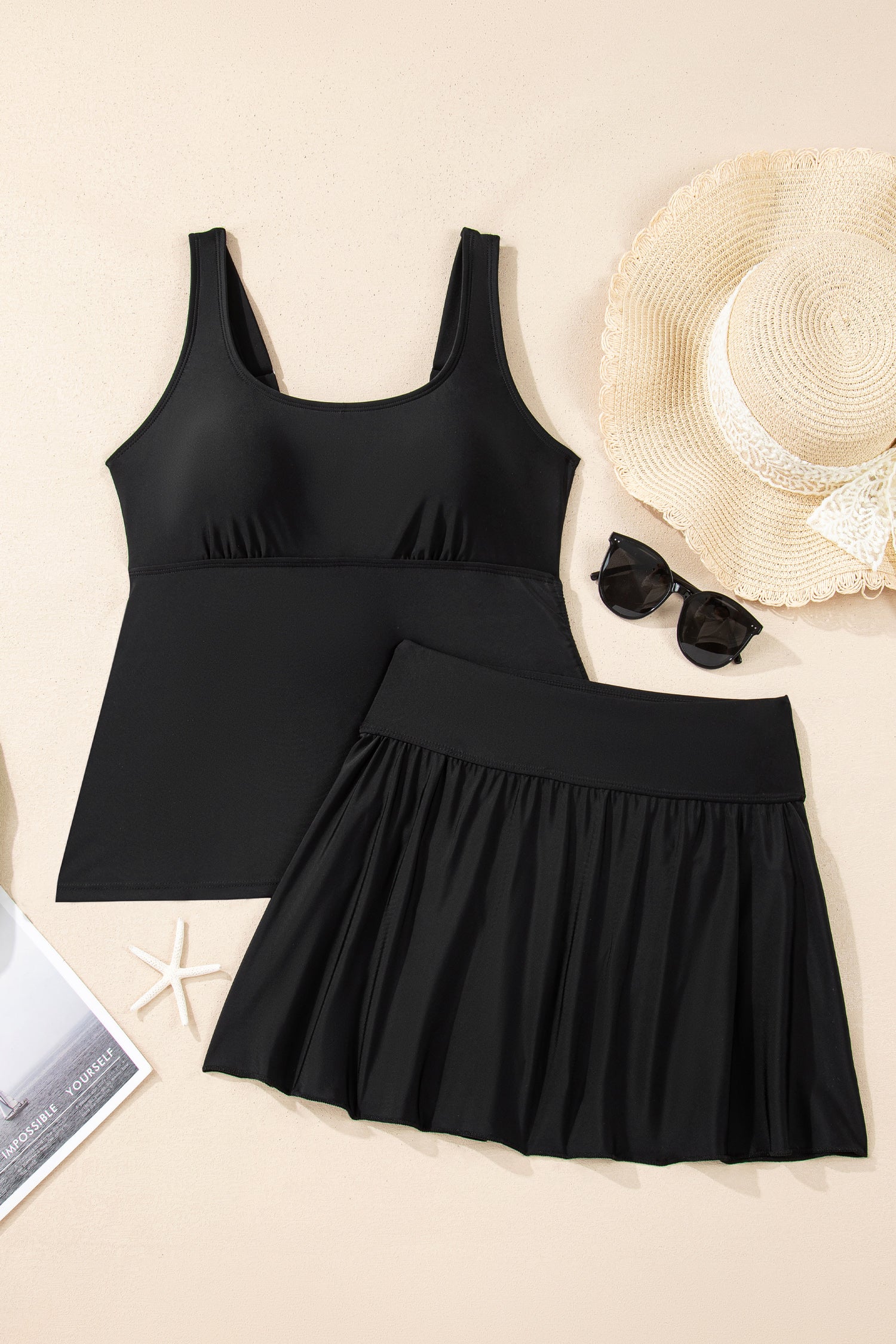 Scoop Neck Adjustable Tankini and Matching Skort Swimsuit