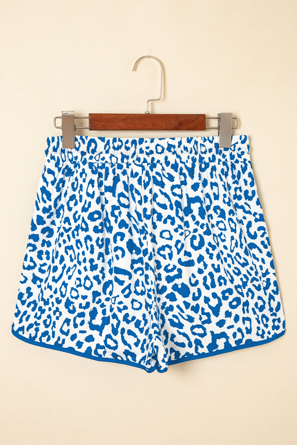 Blue Leopard Elastic Waist Lace up Contrast Trim Casual Shorts eAura