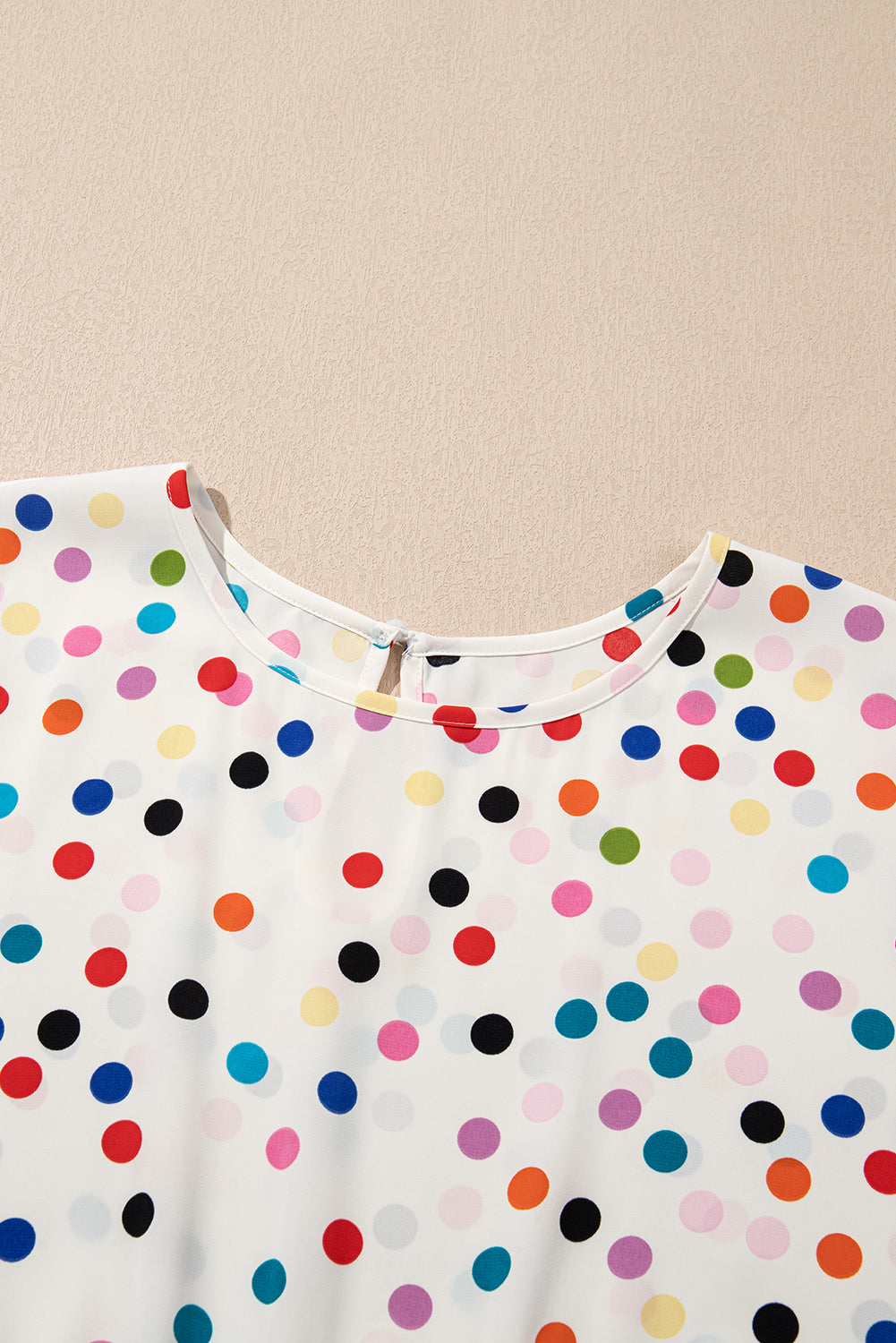 Beige Colourful Polka Dot Print Short Sleeve Ruffled Plus Size Babydoll Blouse BB Fashion Outlet