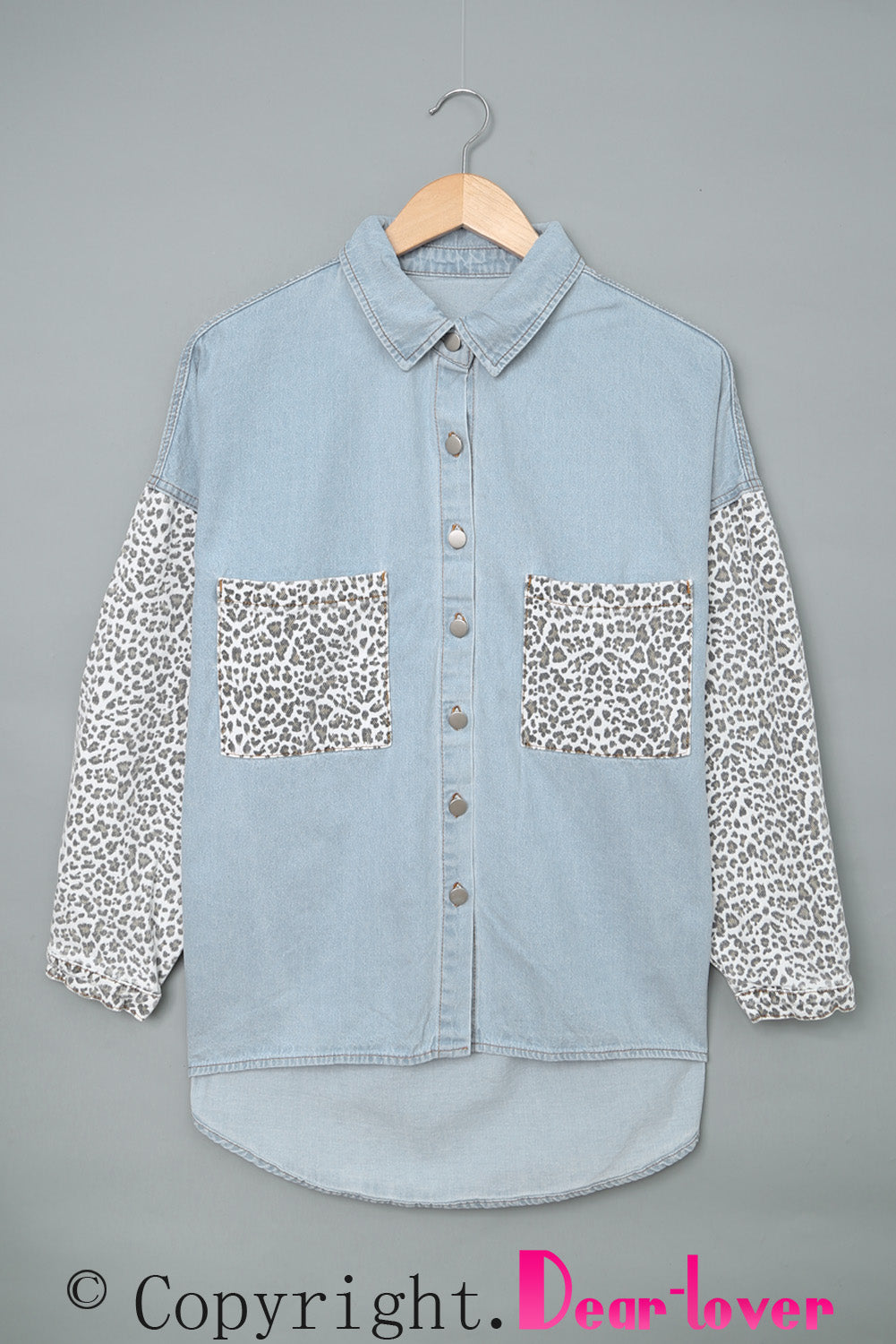White Contrast Leopard Denim Jacket eAura