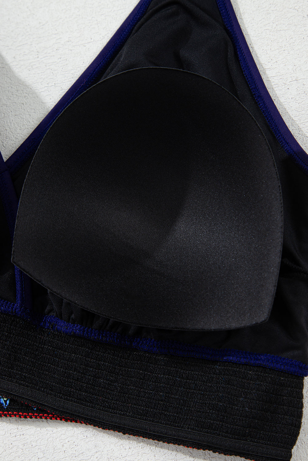 Navy Blue Embroidered Trim Wrap Tie Knot Plus Size High Waisted Bikini BB Fashion Outlet