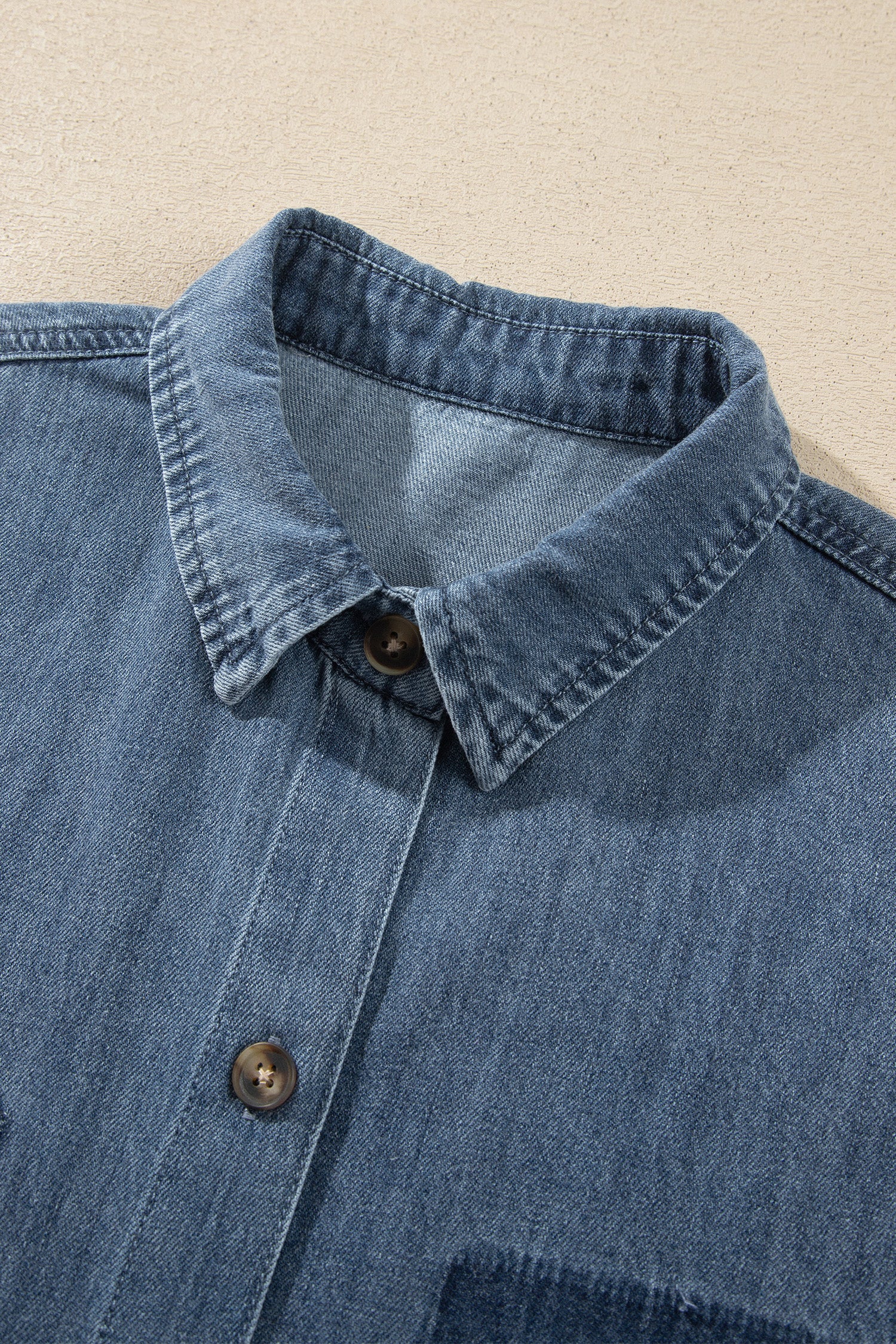 Color Block Pocket Detail Casual Button Down Denim Shirt – Sky Blue