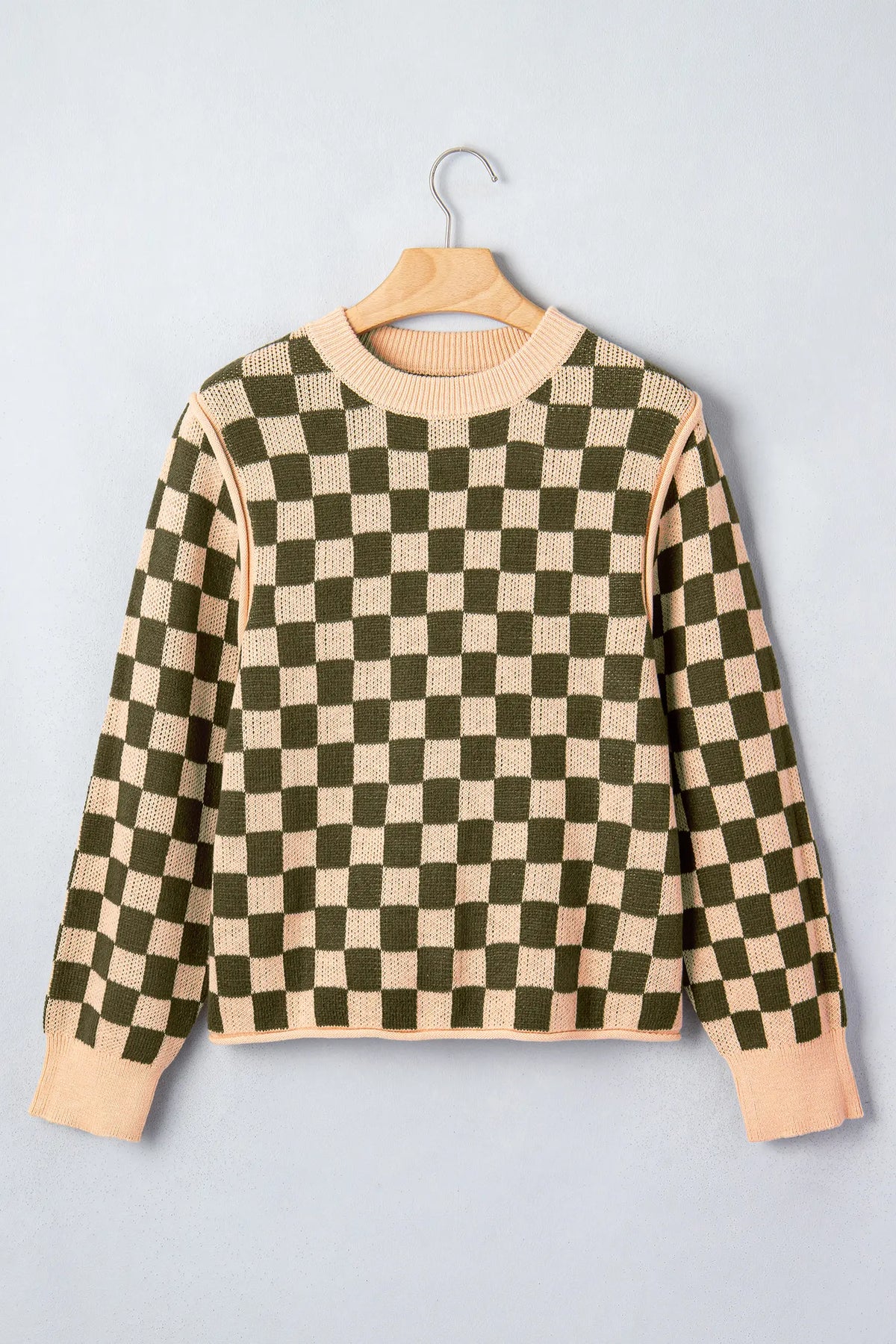 Drop Shoulder Plaid Knit Long Sleeve Sweater – Multicolour