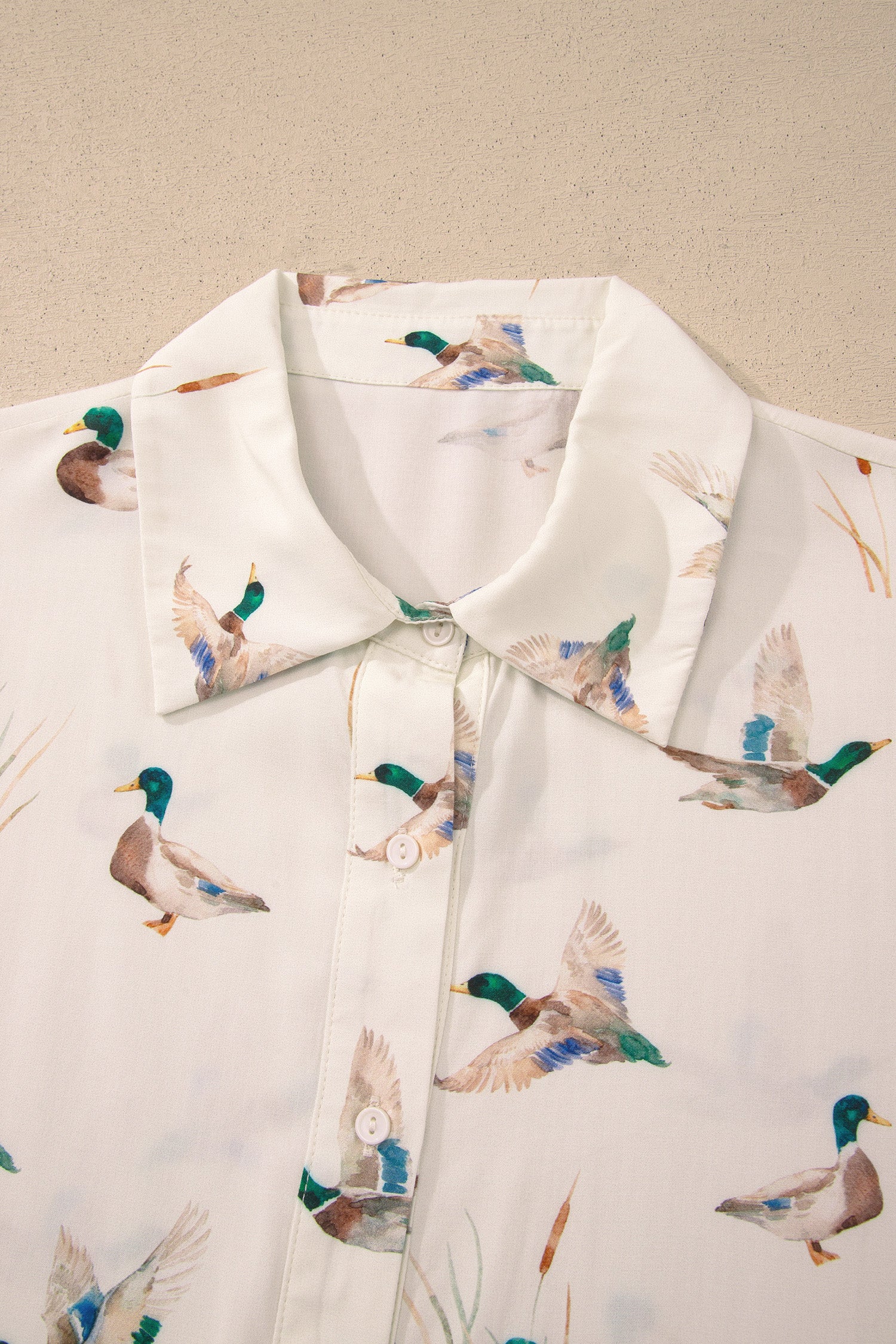 Beige Mallard Print Shirt & Shorts Two Piece Set