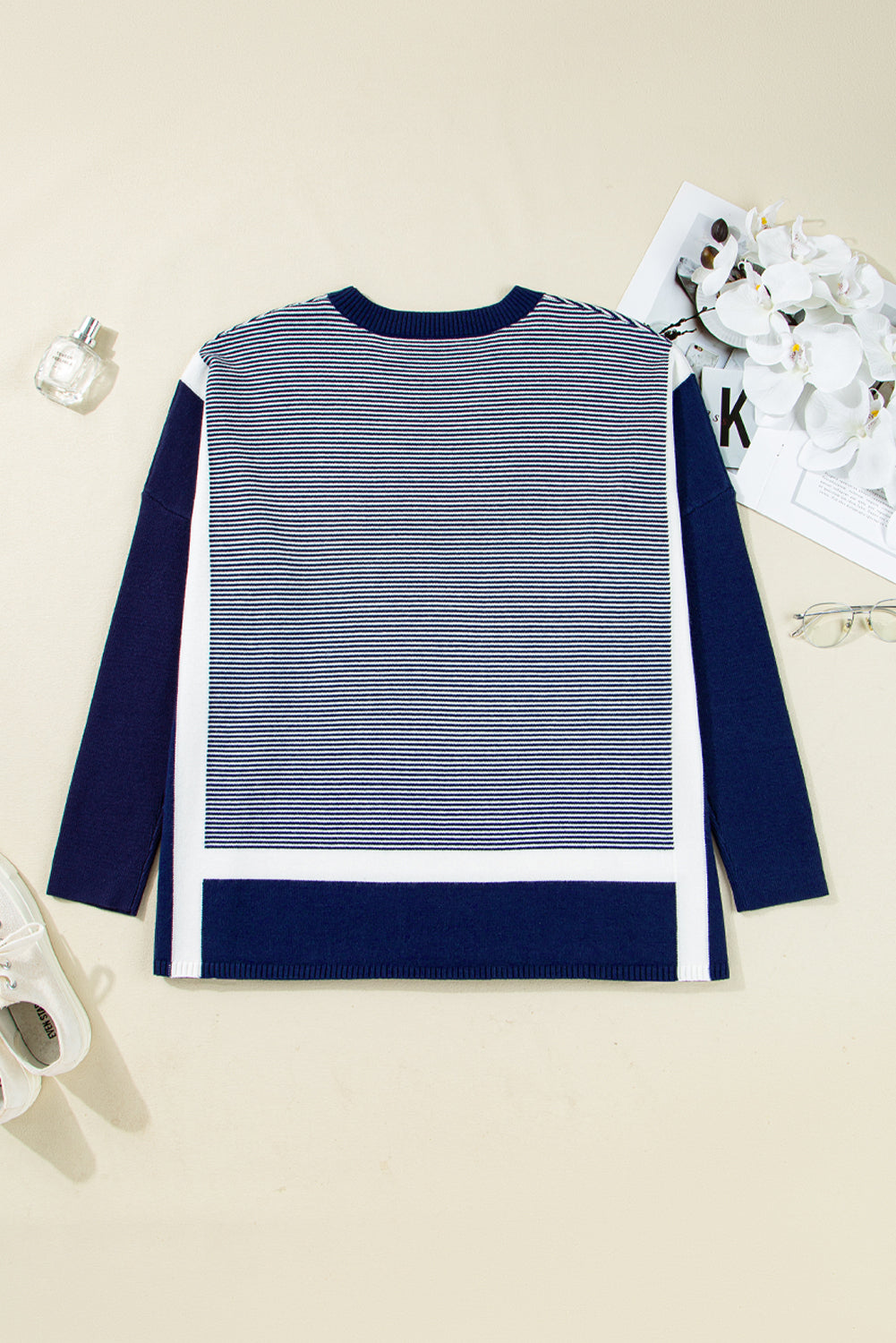 Striped Dolman Oversize Tunic Sweater - eAura