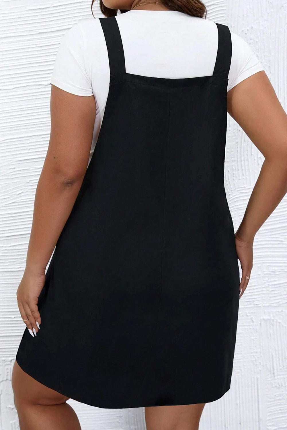 Black Solid Buttoned Straps Plus Size Overall Dress BB Fashion Outlet