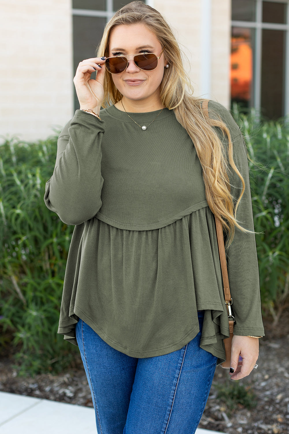 Mist Green Plus Size Thermal Knitted Babydoll Flare Top BB Fashion Outlet