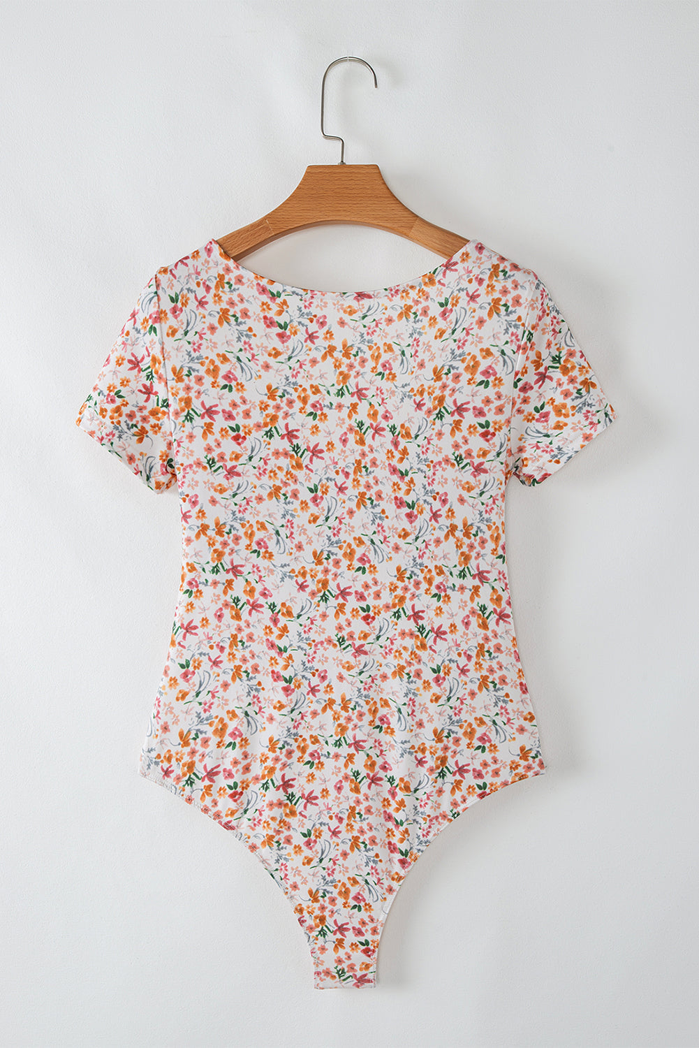 Orange Short Sleeve Floral Ruched Sweetheart Bodysuit eAura
