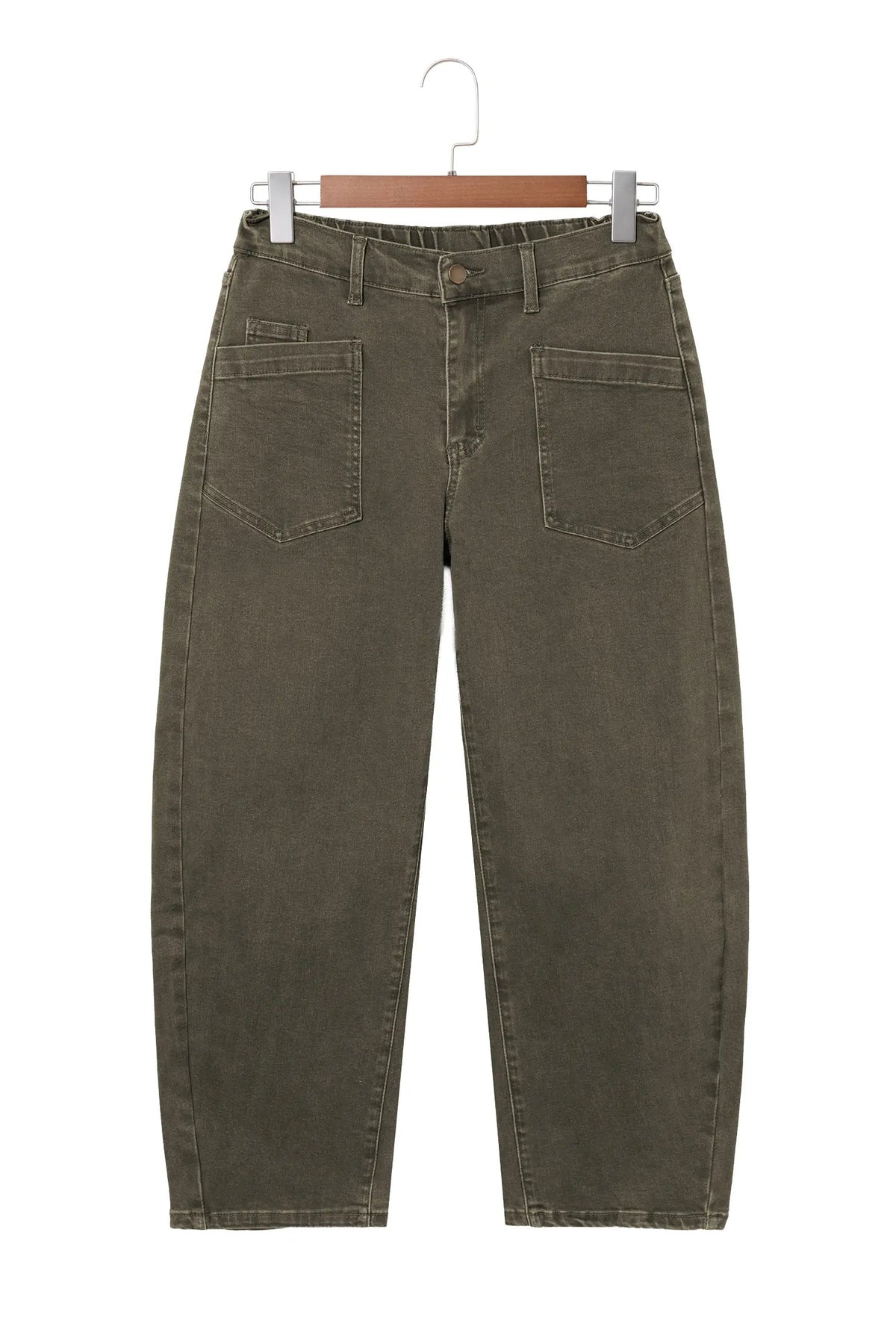 Solid Colour Square Patch Pocket Ankle-length Barrel Jeans – Beau Blue