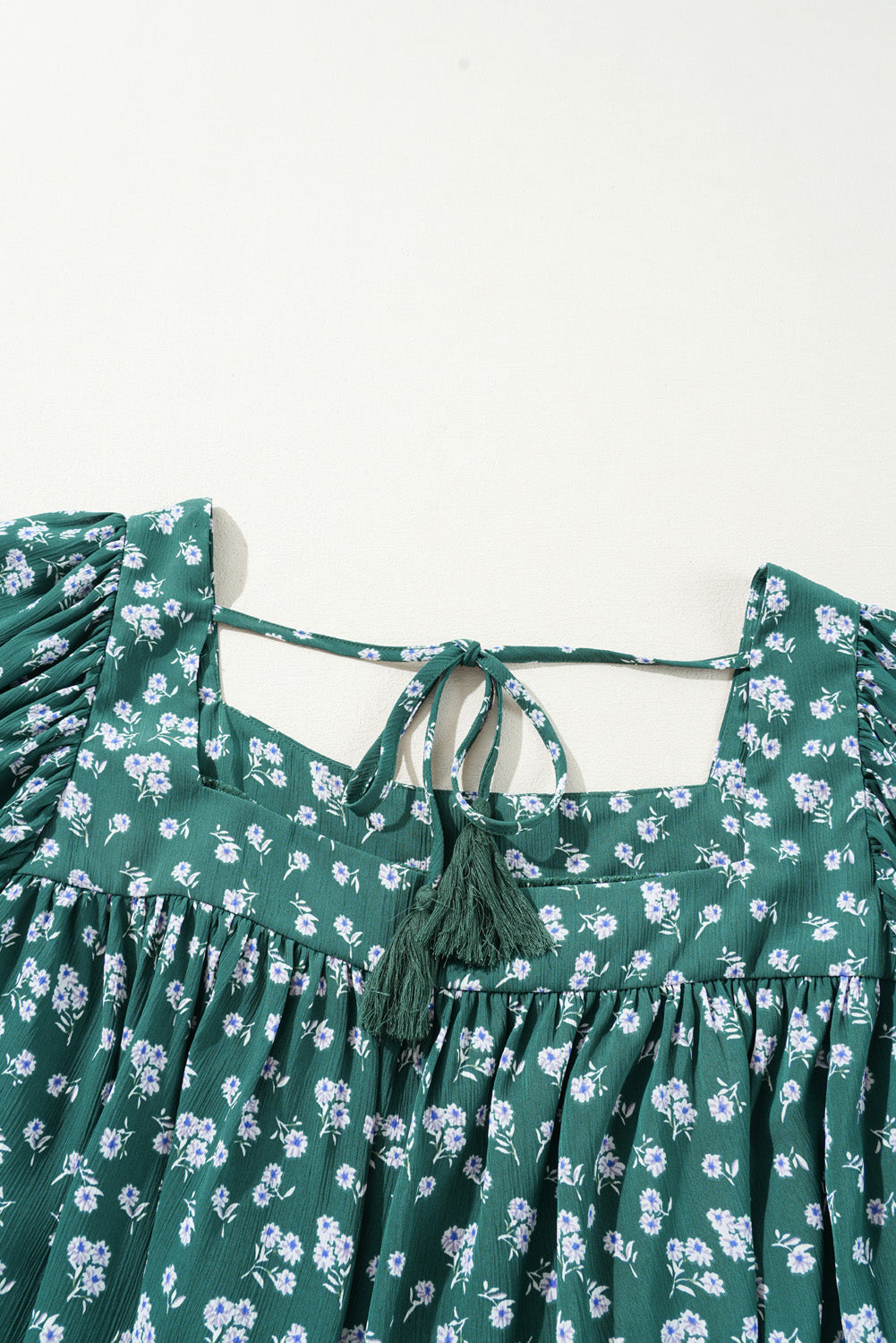 Green Floral Print Square Neck Ruffled Trim Plus Size Blouse BB Fashion Outlet