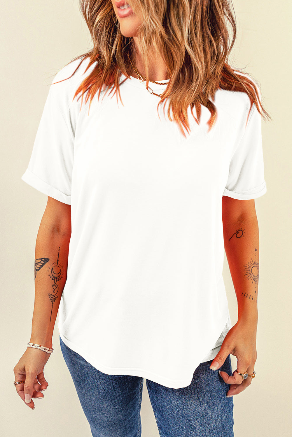 Casual Plain Crew Neck Tee T-Shirt