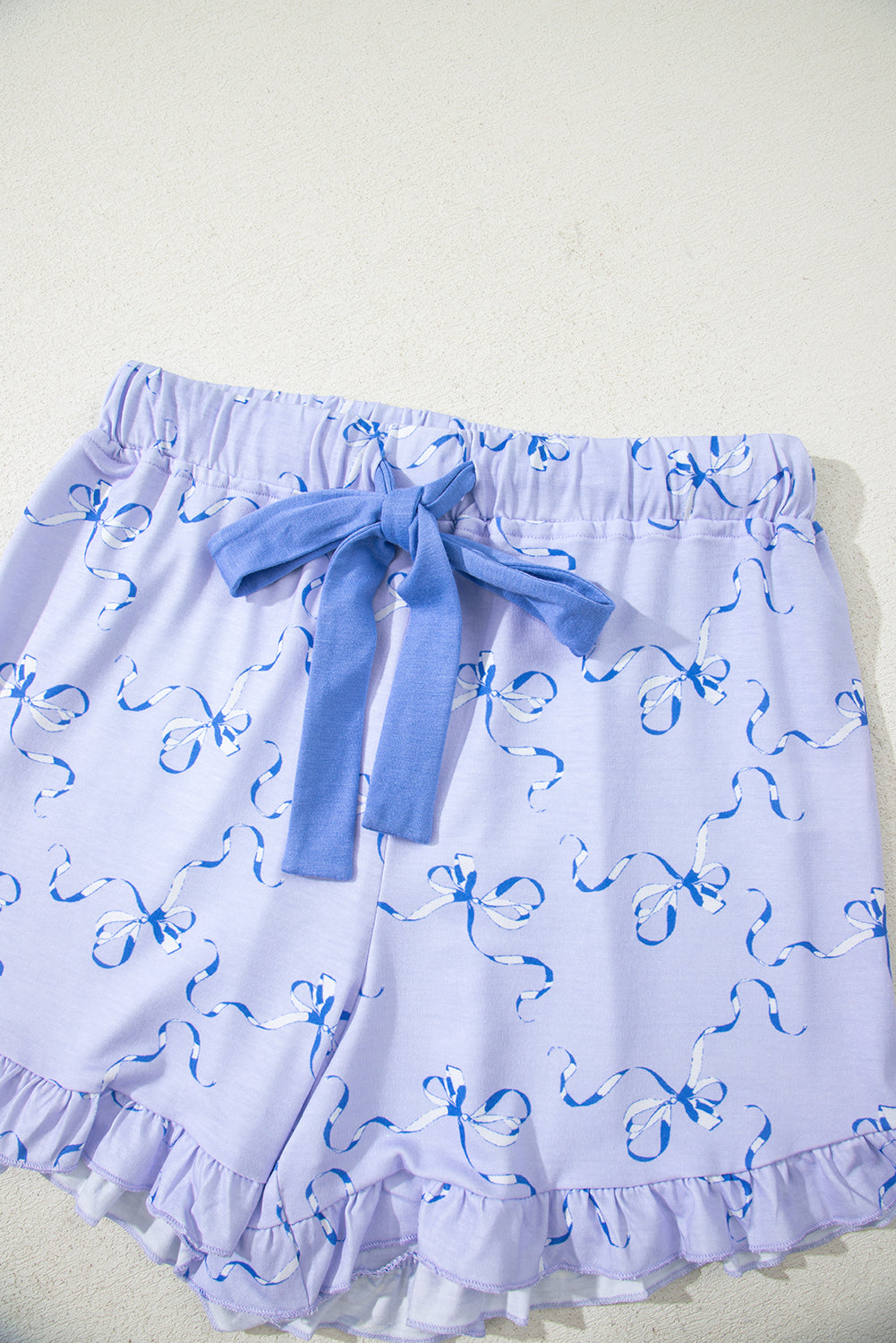 Sky Blue Bow Print Ruffled Short Pyjamas eAura