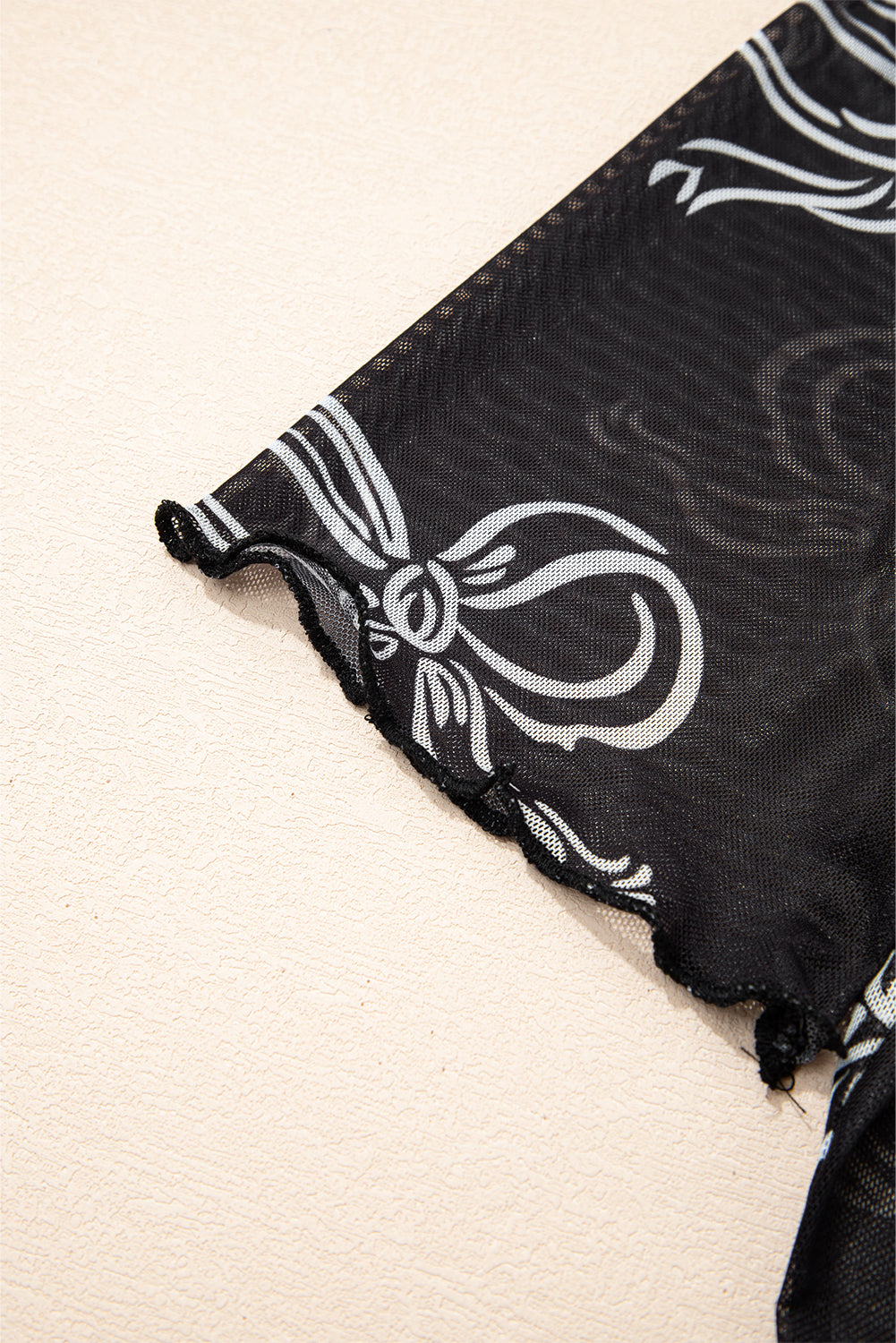 Black Bow Printed Mesh Short Sleeve Top eAura