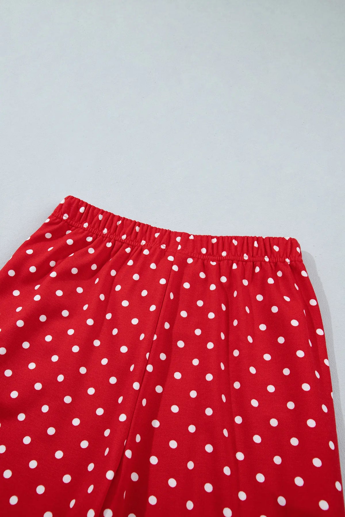 Polka Dot Drawstring Wide Leg Long Sleeve Top Pant Set – Red