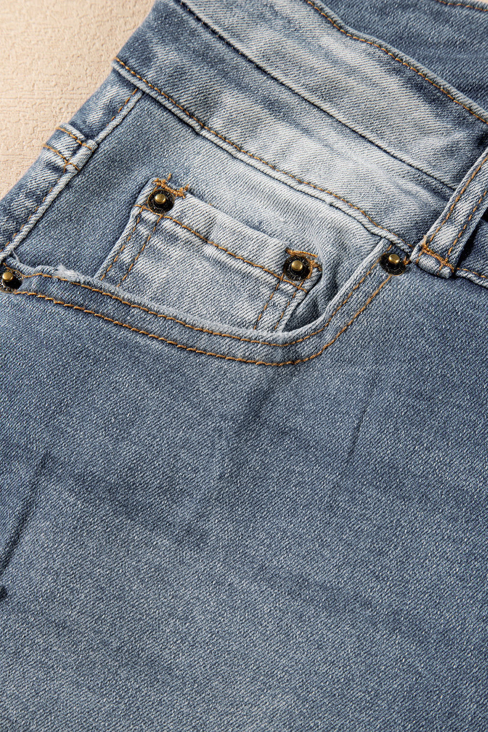 Dusk Blue Vintage Light Wash Ripped Raw Edge Flare Jeans Beagle Boutique Fashion Outlet