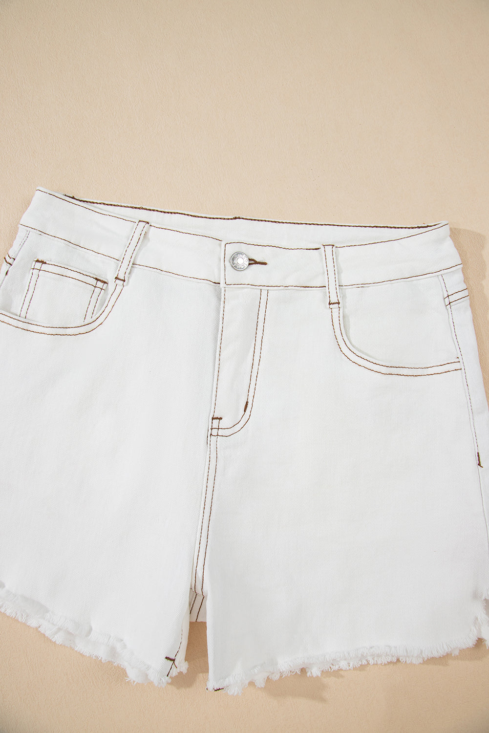 White Raw Hem High Waist Denim Shorts eAura