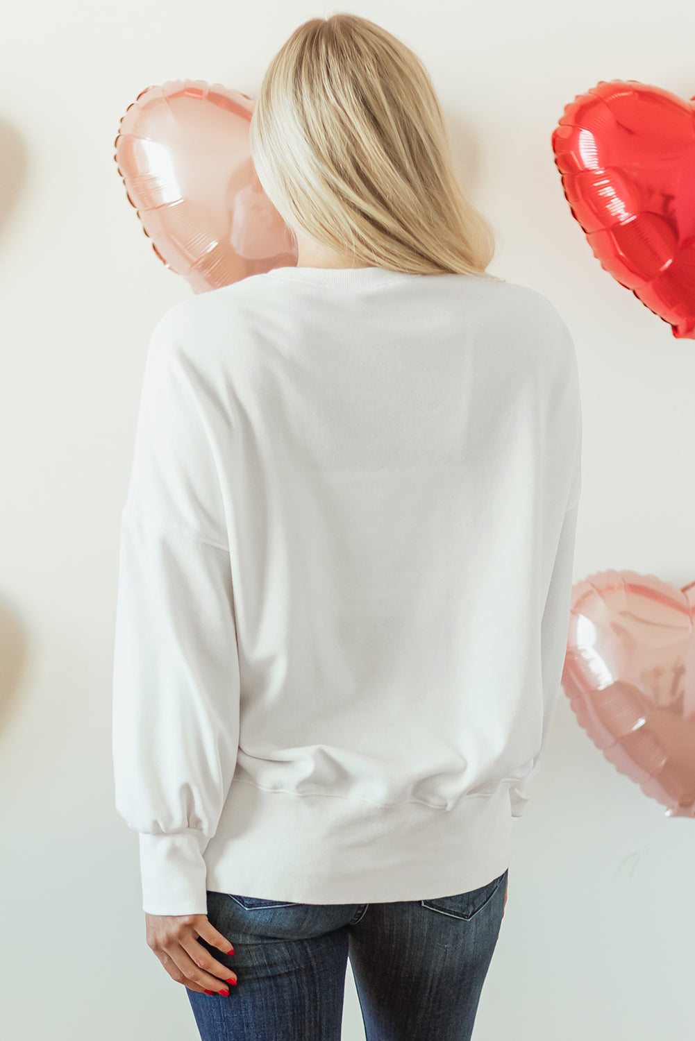 White Sequin Bowknot High Low Oversize Sweatshirt eAura
