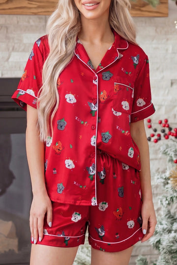 Short Sleeve Two Piece Lounge Set — Festive Dog Print