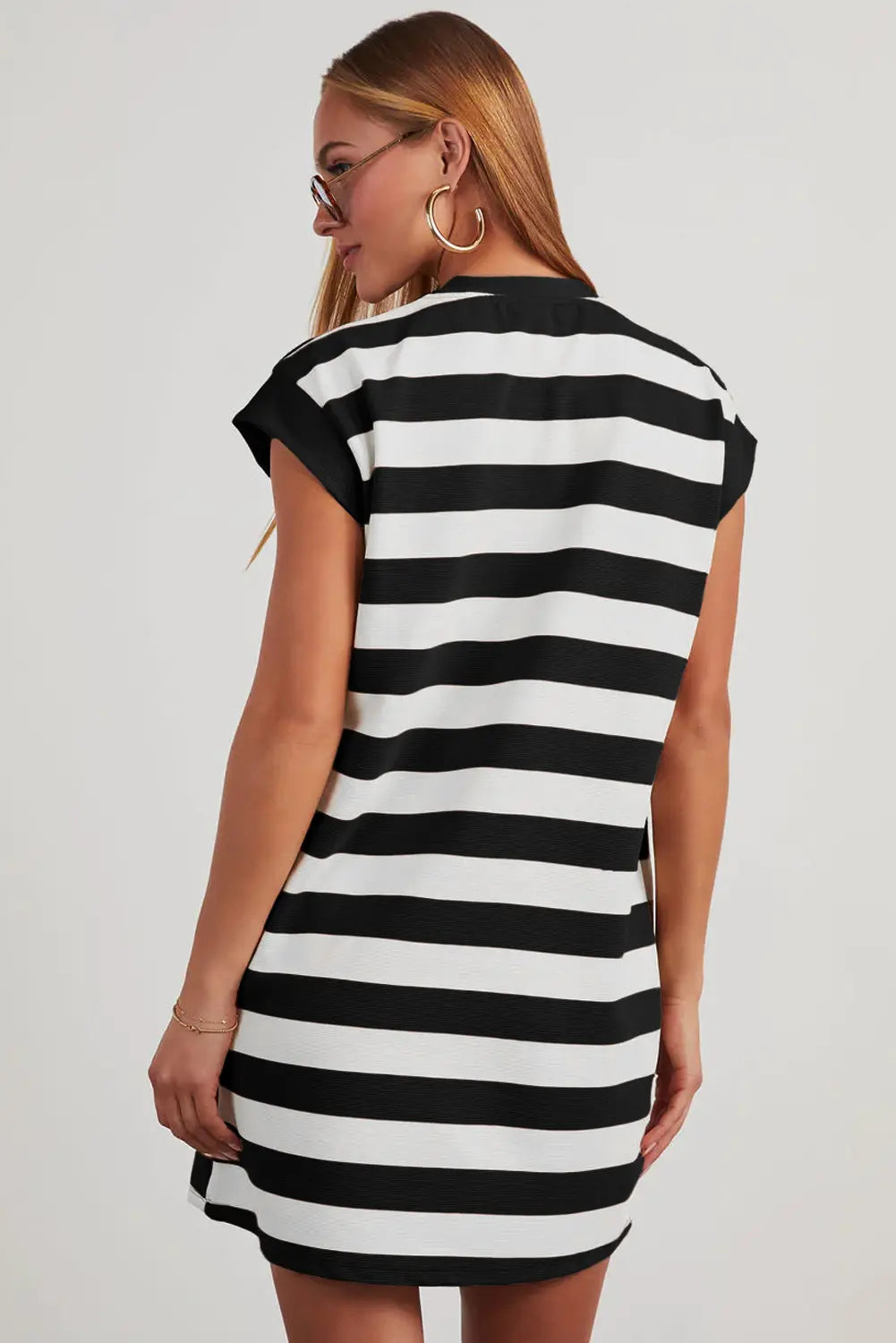 Stripe Cap Sleeve Shift T-Shirt Dress