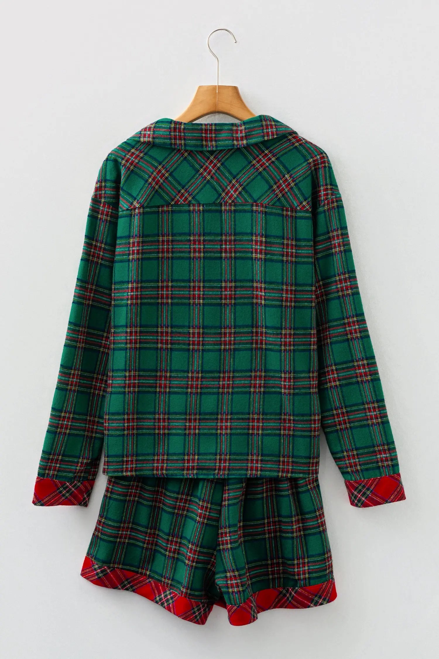 Plaid Contrast Christmas Holiday Long Sleeve Shirt and Shorts Pyjamas - Loungewear & Sleepwear/Sleepwear