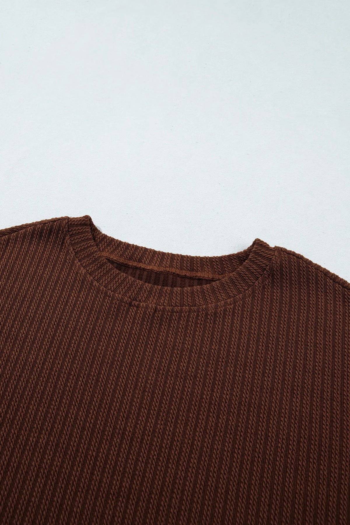 Textured Ribbed Knit Lettuce Trim 2pcs Lounge Set – Dark Brown