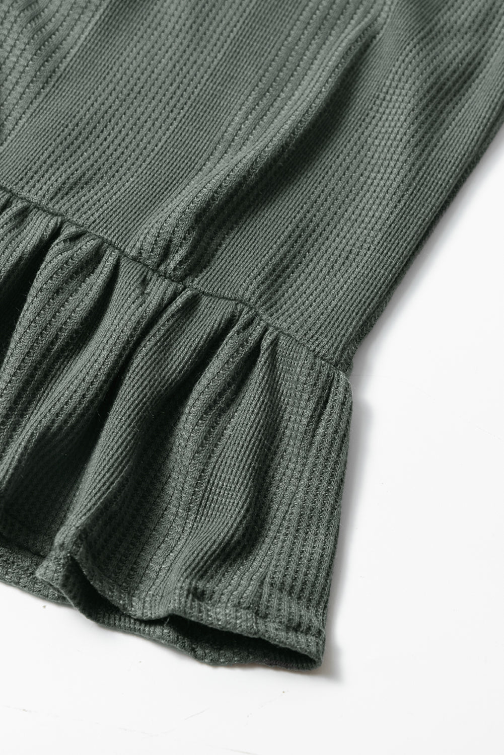 Duffel Green Solid Colour Ribbed Ruffle Tank Top and Trousers Set eAura
