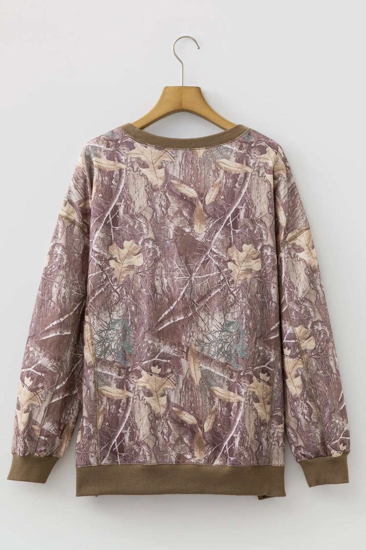 Abstract Camo Print Colour Block Detail Baggy Pullover Sweatshirt – Brown