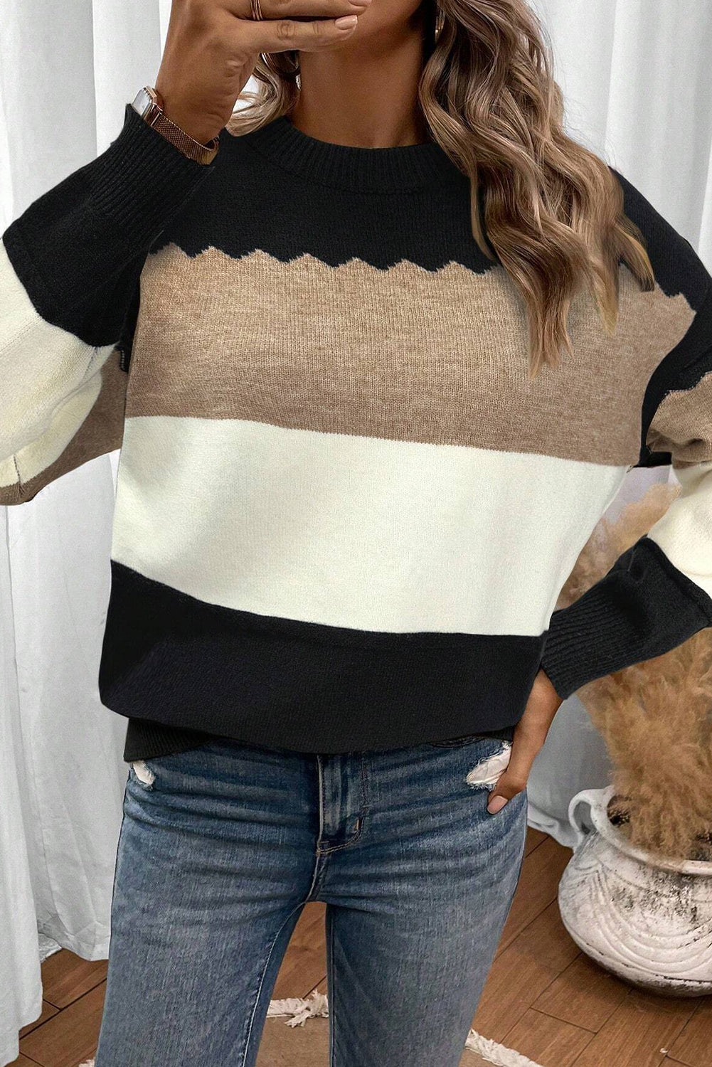 Crew Neck Drop Shoulder Sweater - eAura