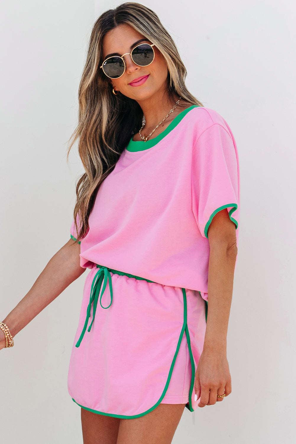 Colourblock Edge Drop Shoulder T Shirt and Skort 2Pcs Set Co-ord eAura
