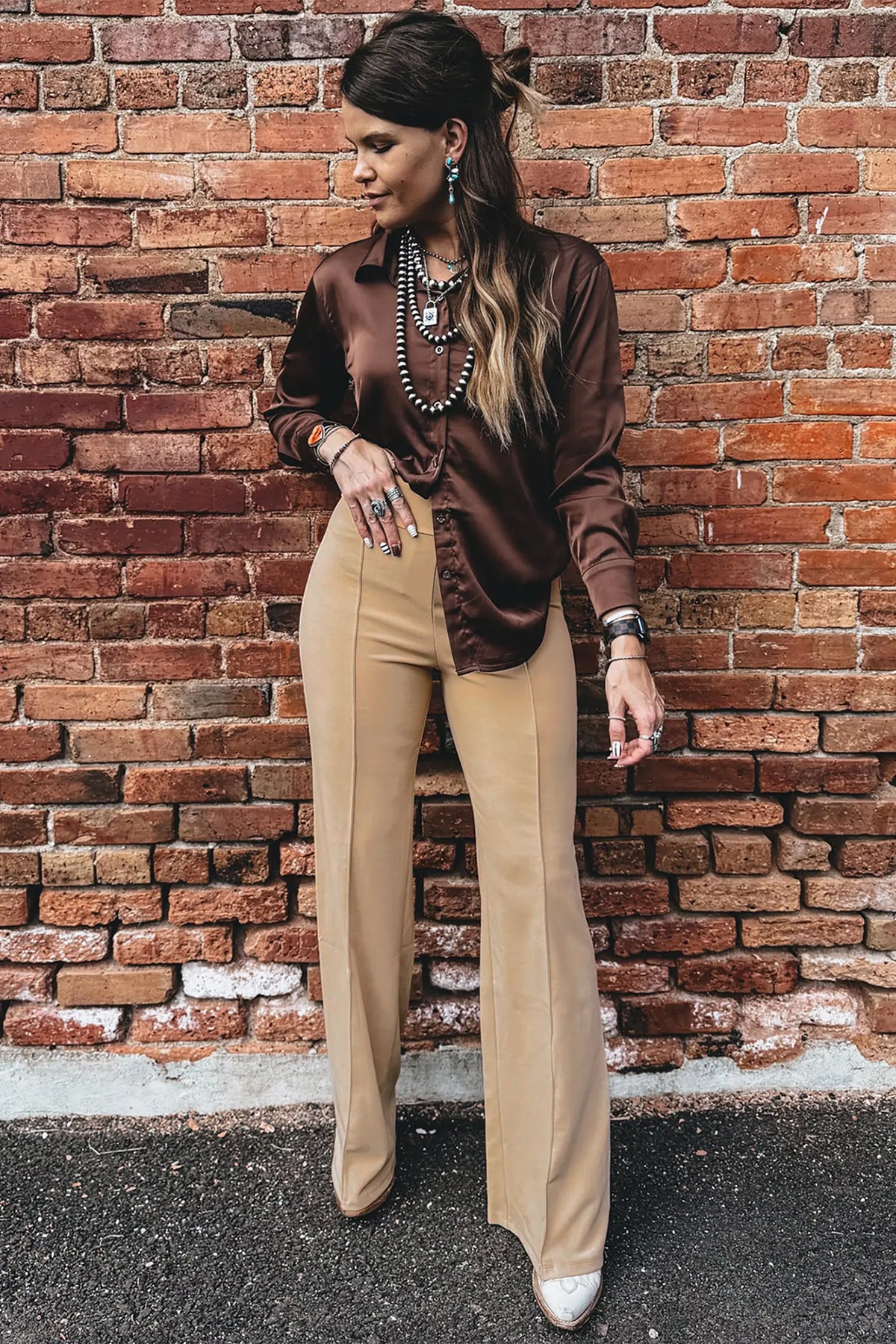 High Waist Full Length Regular Fit Pants – Parchment