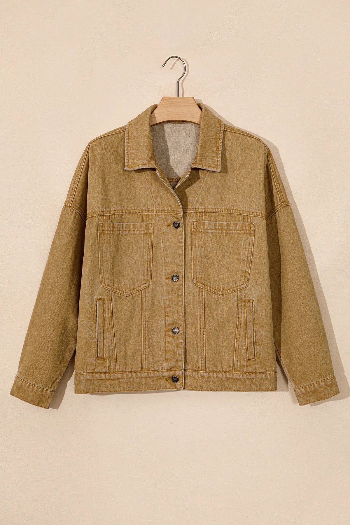 Metal Button Front Long Sleeve Collar Denim Jacket – Honey Gold