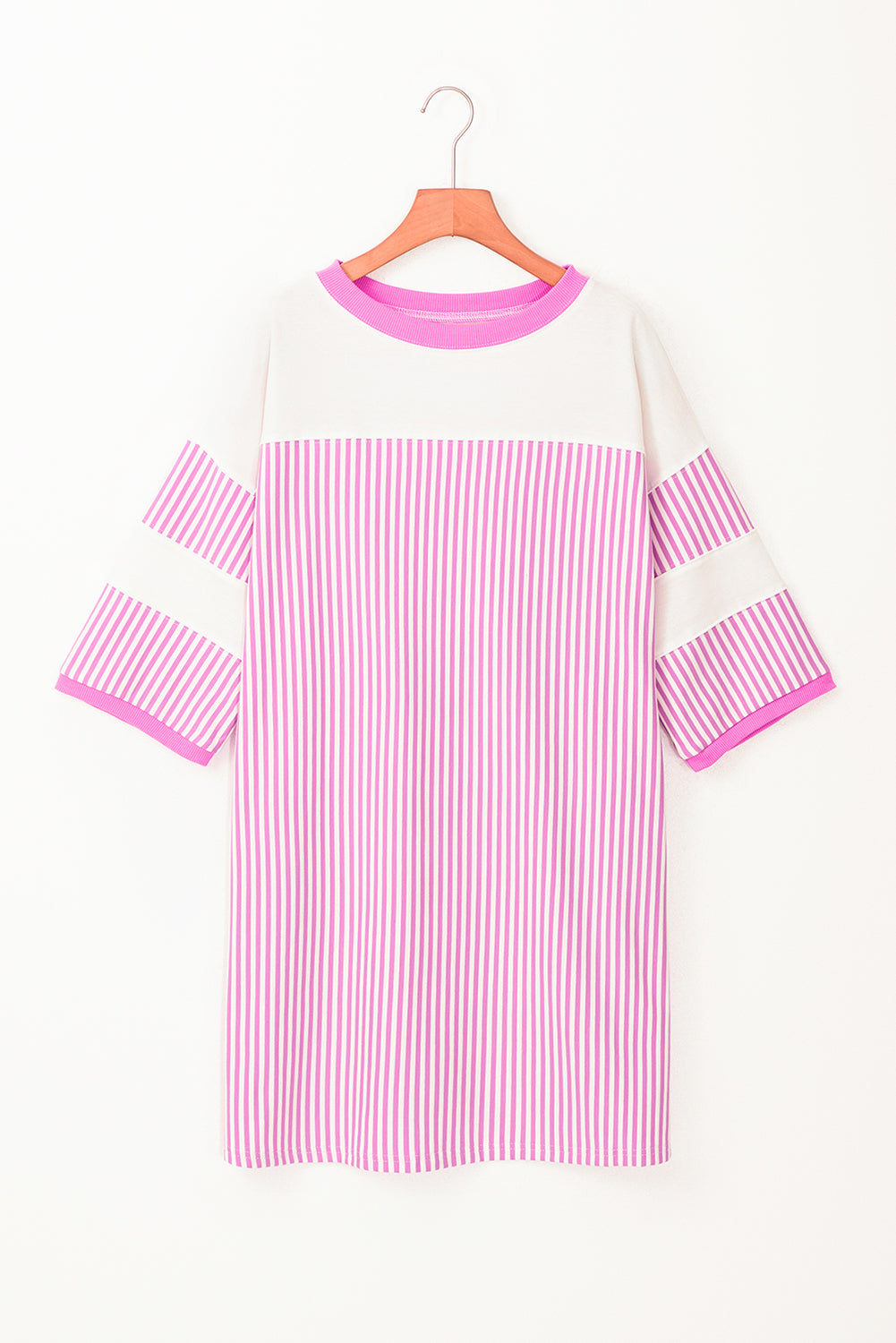 Phalaenopsis Striped Patchwork Three Quarters Sleeve Loose Mini Dress eAura
