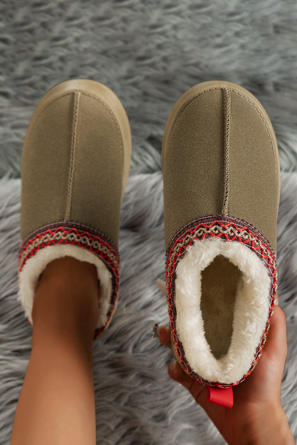 Sage Green Contrast Print Suede Plush Lined Snow Boots BB Fashion Outlet