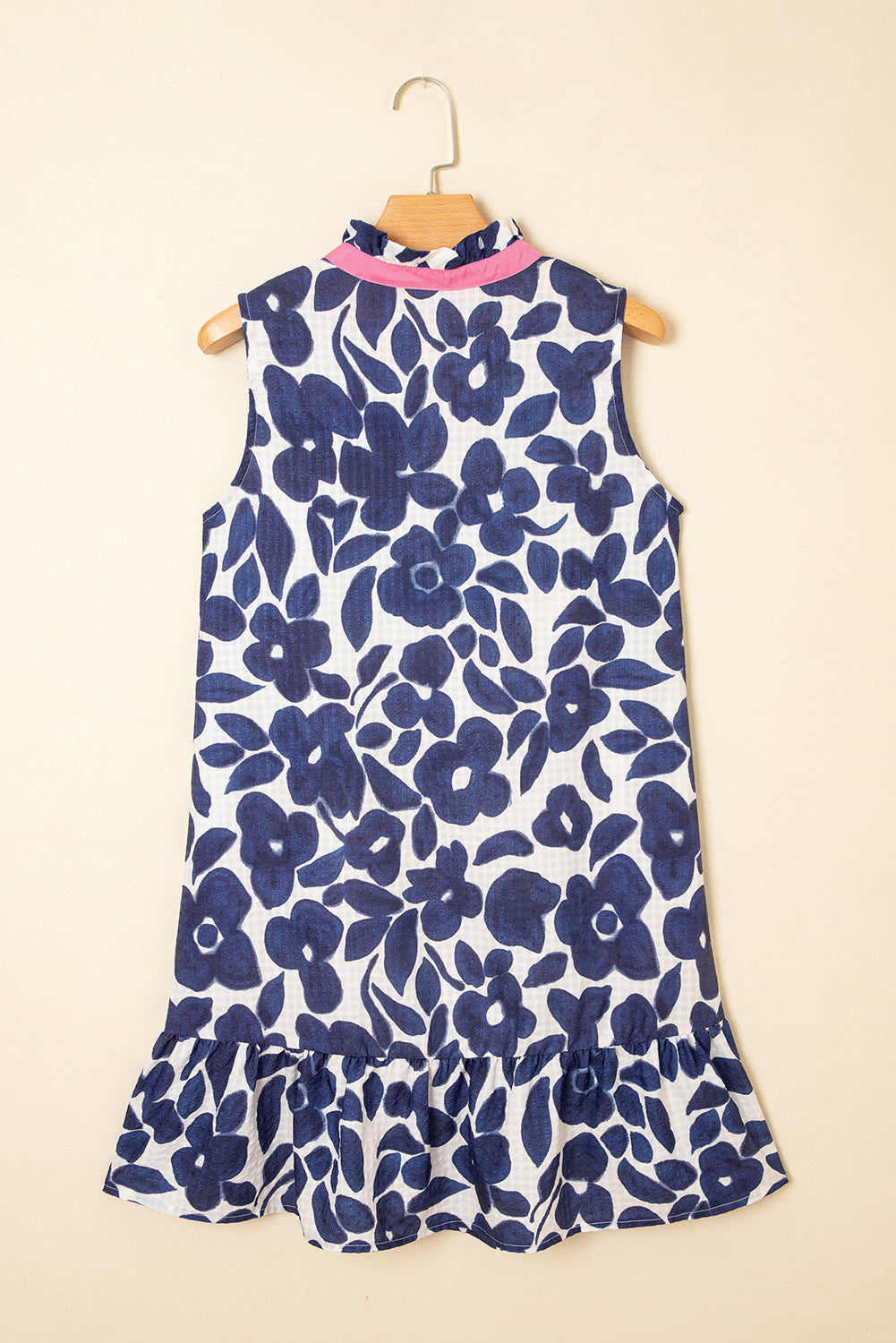 Blue Floral Sleeveless Notched V Neck Mini Dress eAura
