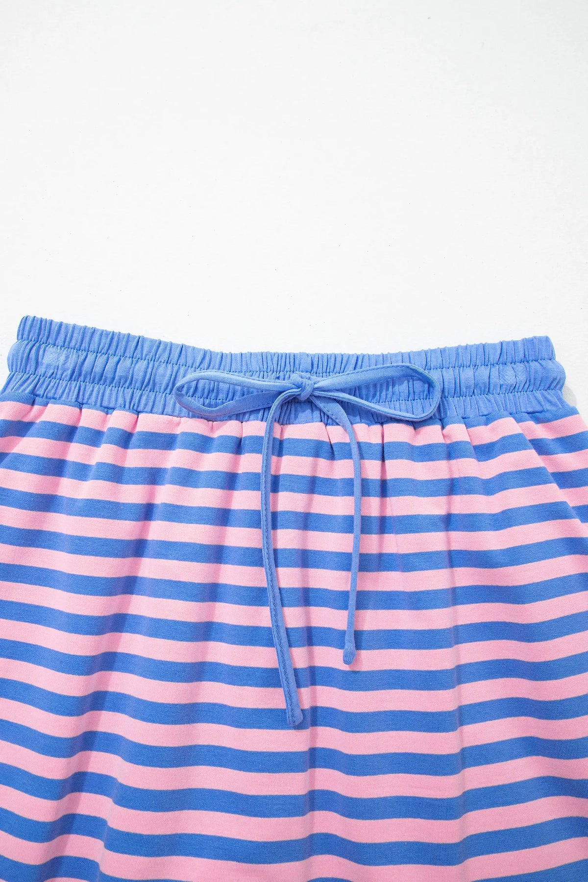 Relaxed Short Sleeve Top Elastic Waist Drawstring Skort 2pcs Set – Pink Stripe