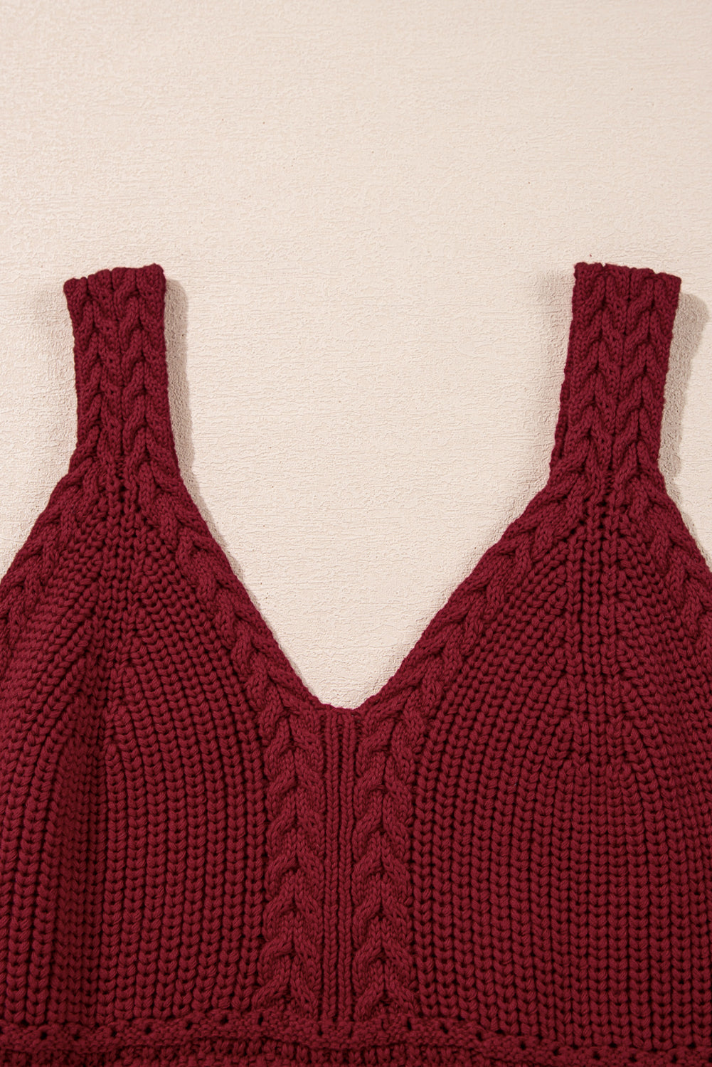 Burgundy Cable Knit Pointelle Slim Fit V Neck Sweater Vest eAura