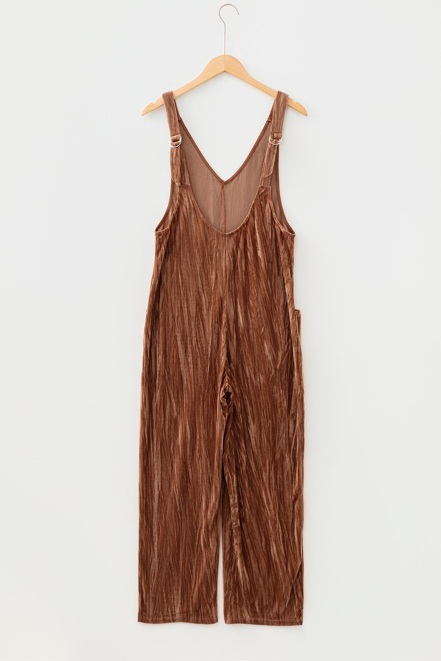 Velvet Adjustable Straps Patched Pocket Sleeveless Jumpsuit