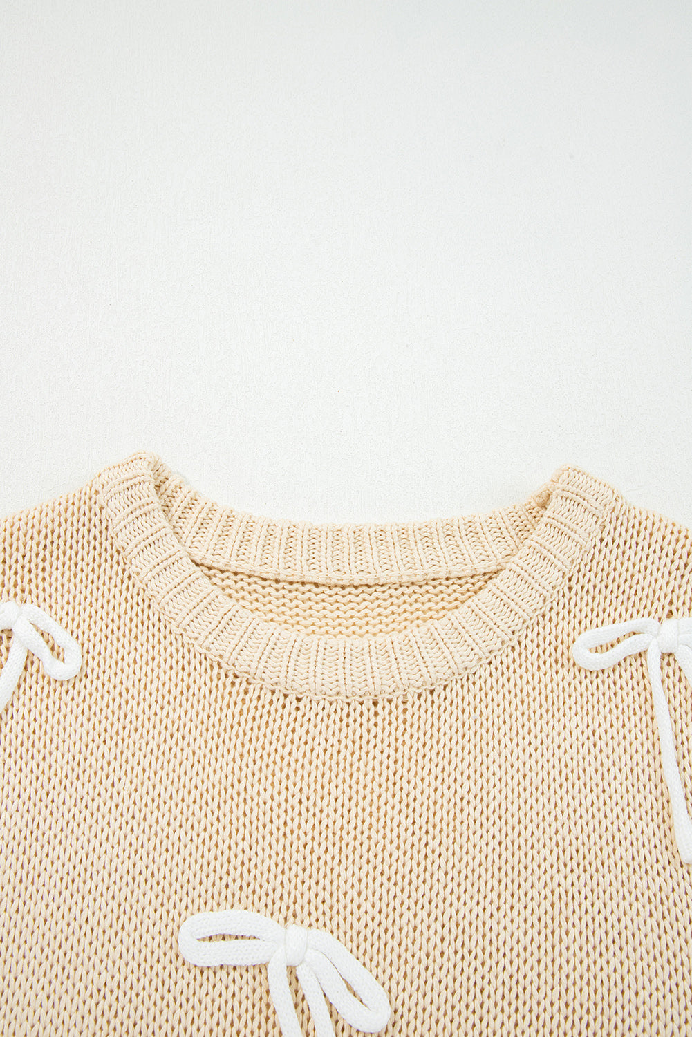 Bowknot Applique Cap Knit Sleeve Sweater - eAura