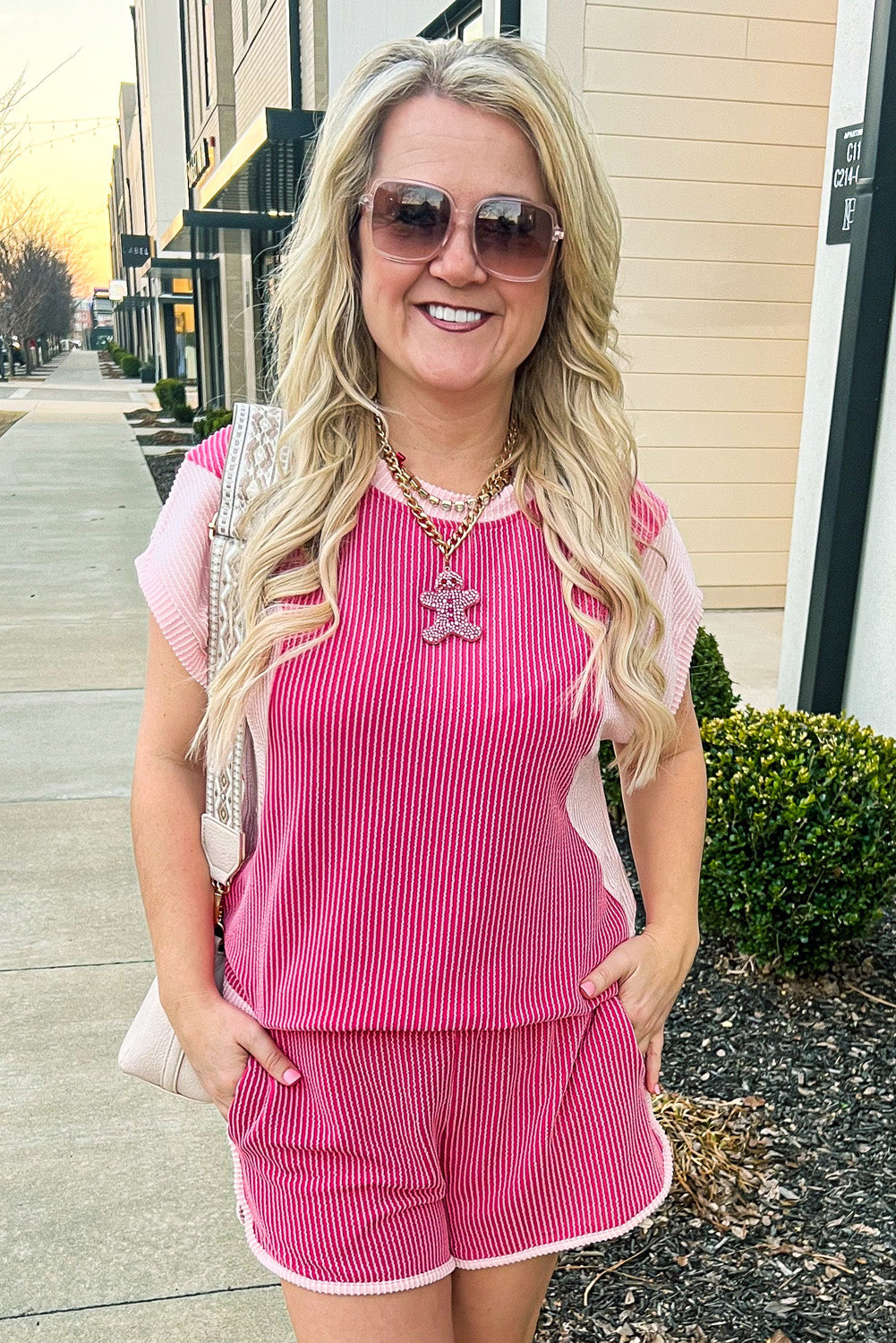 Rose Red Rib Texture Short and Top Co-ord Set eAura