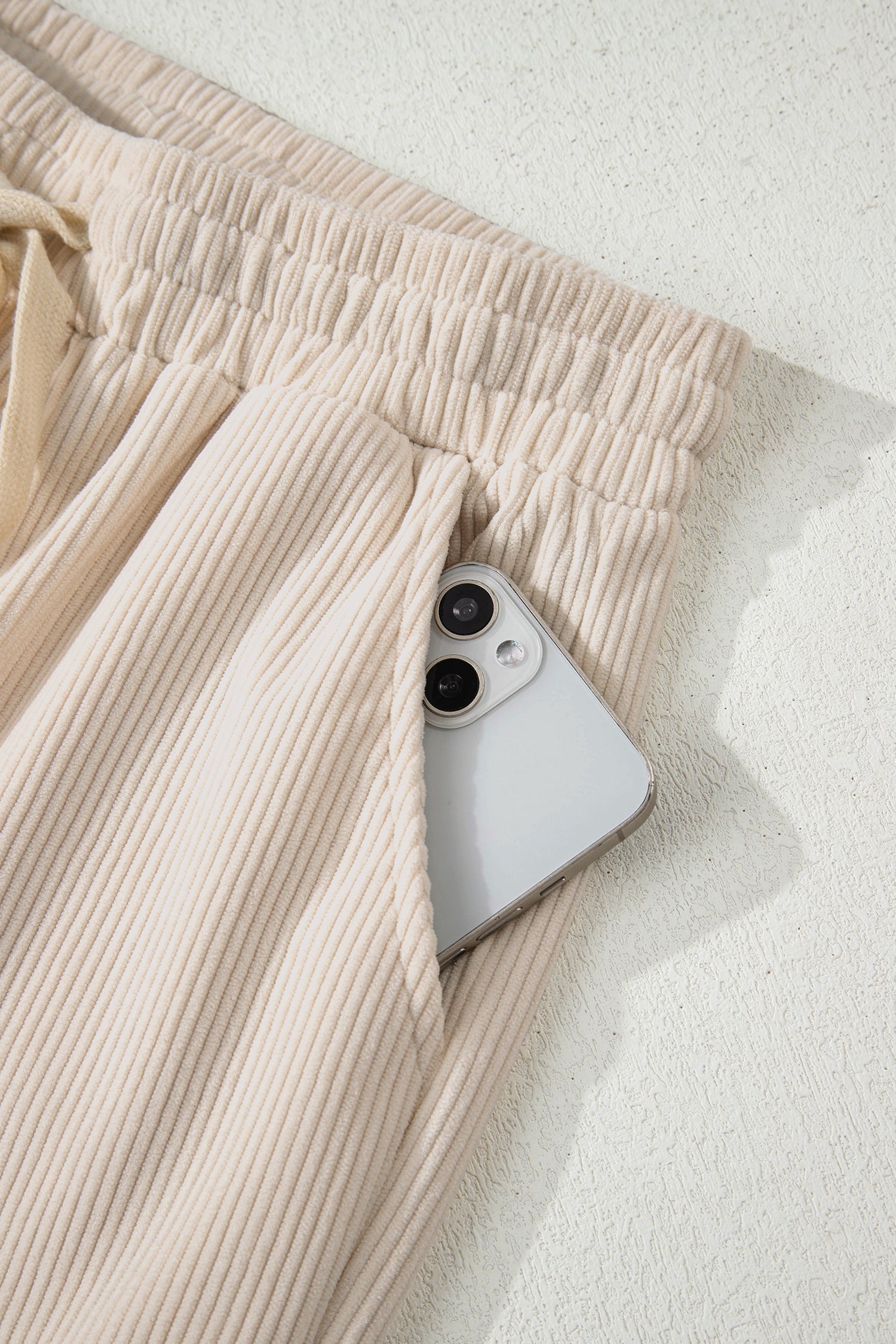 Drawstring Elastic Waist Casual Soft Corduroy Pants - eAura