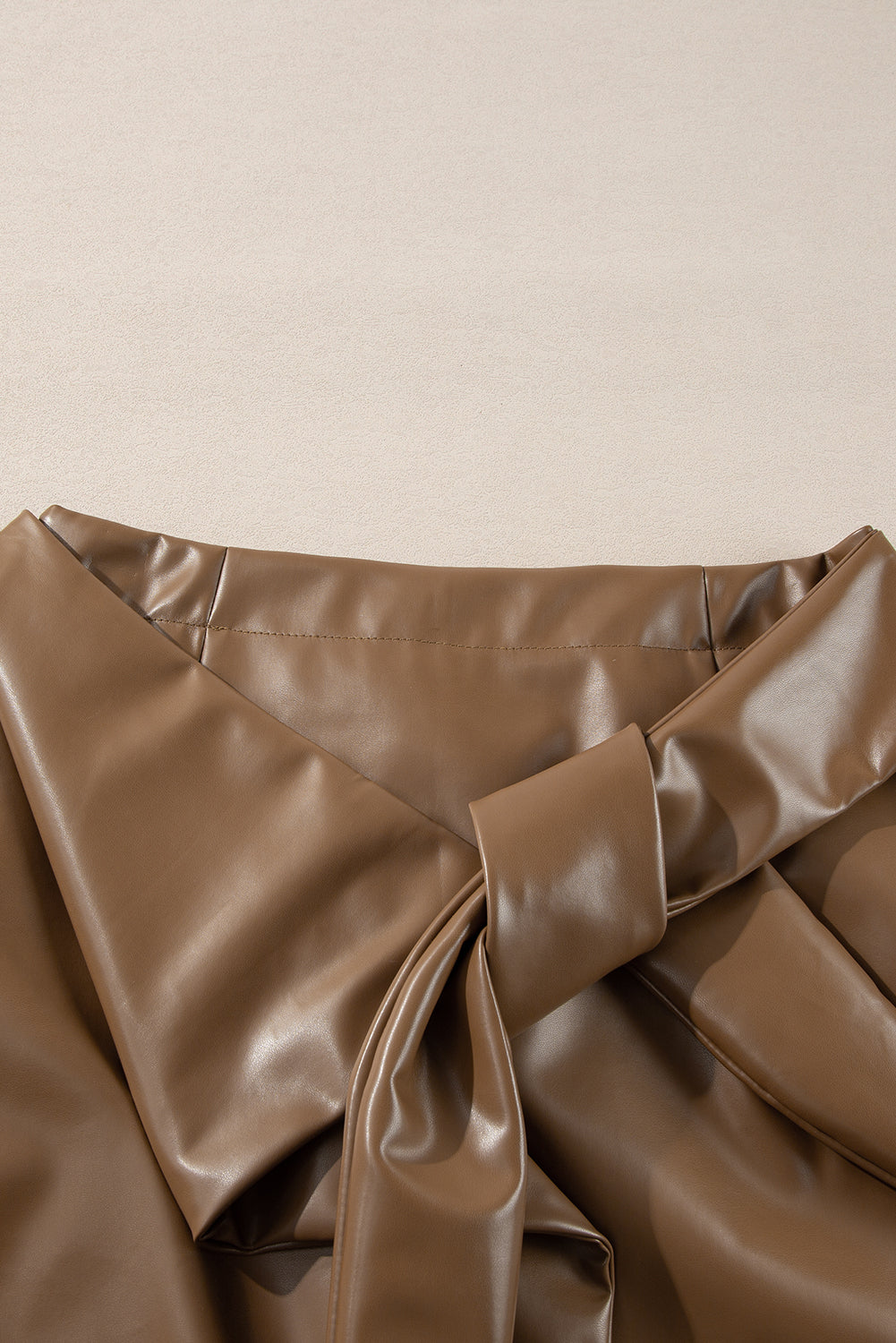 Coffee Bowknot Faux Leather Mini Skirt eAura